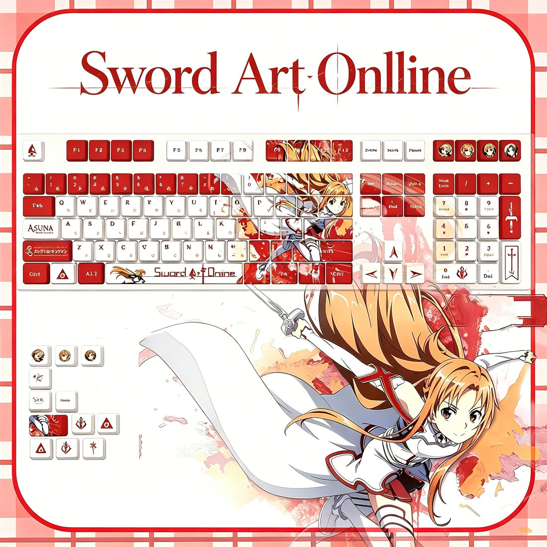 Sword Art Online theme,Yuuki Asuna, PBT material personalized keycap set, anime keycap culture peripheral mechanical keyboard decoration keycaps, Compatible with 61/64/68/75/84/87/104 key mechanical keyboard keycap set