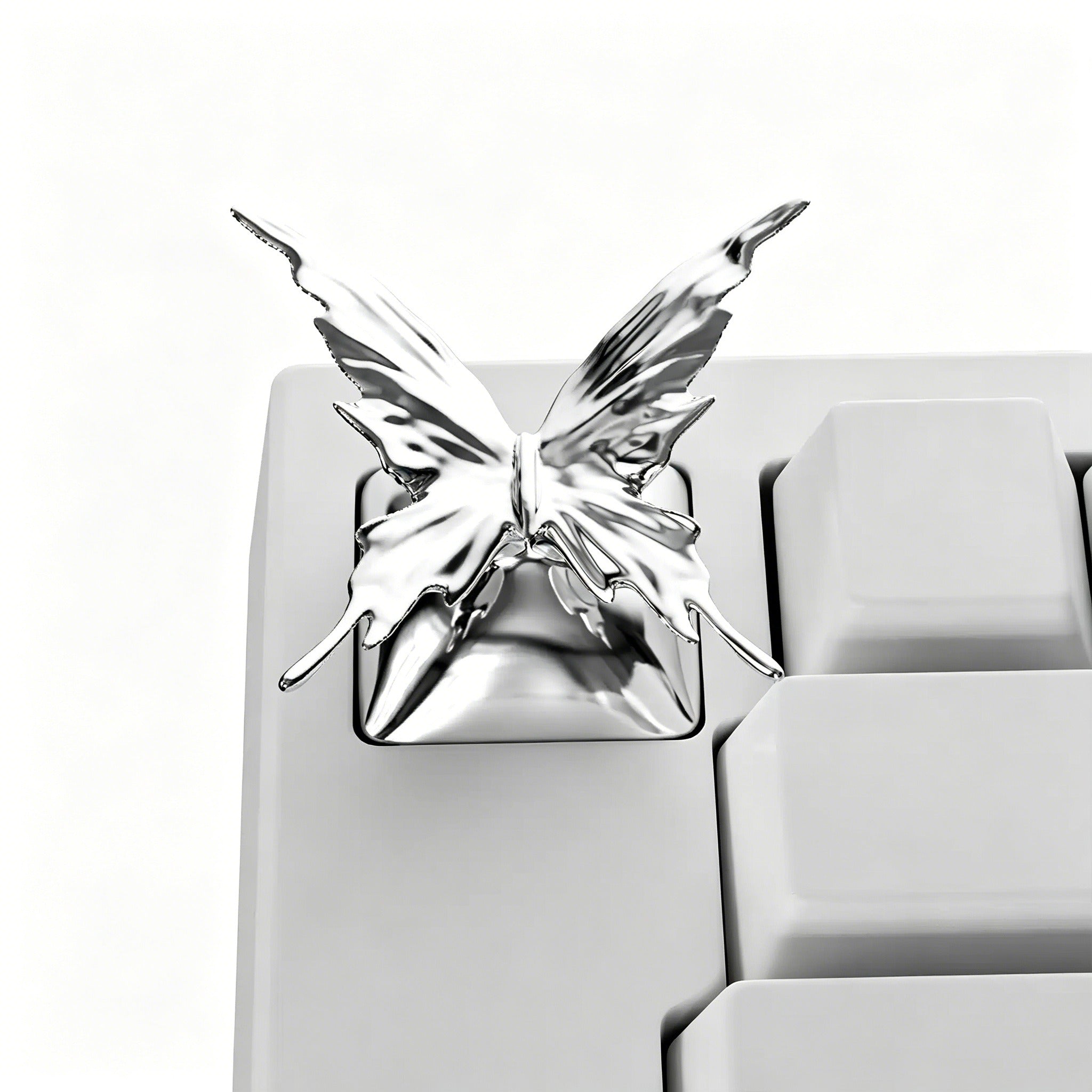 Metal butterfly, liquid metal butterfly shaped 1U personalized keycap, mechanical keyboard metal minimalist design decorative art keycap