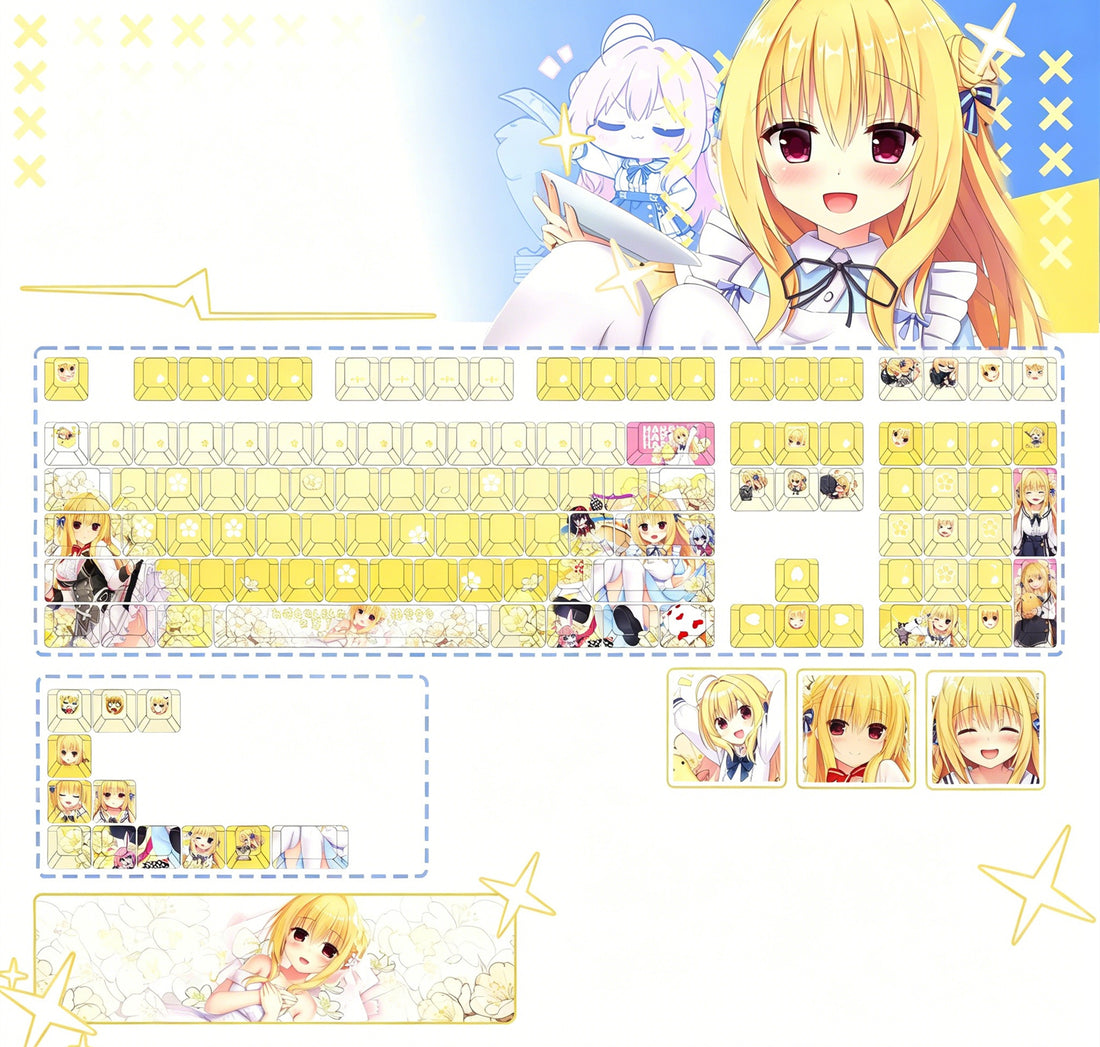 HAMIDASHI CREATIVE series, Izumi Hiyori theme, PBT material personalized keycap set, anime keycap culture peripheral mechanical keyboard decoration keycaps, Compatible with 61/64/68/75/84/87/104 key mechanical keyboard keycap set