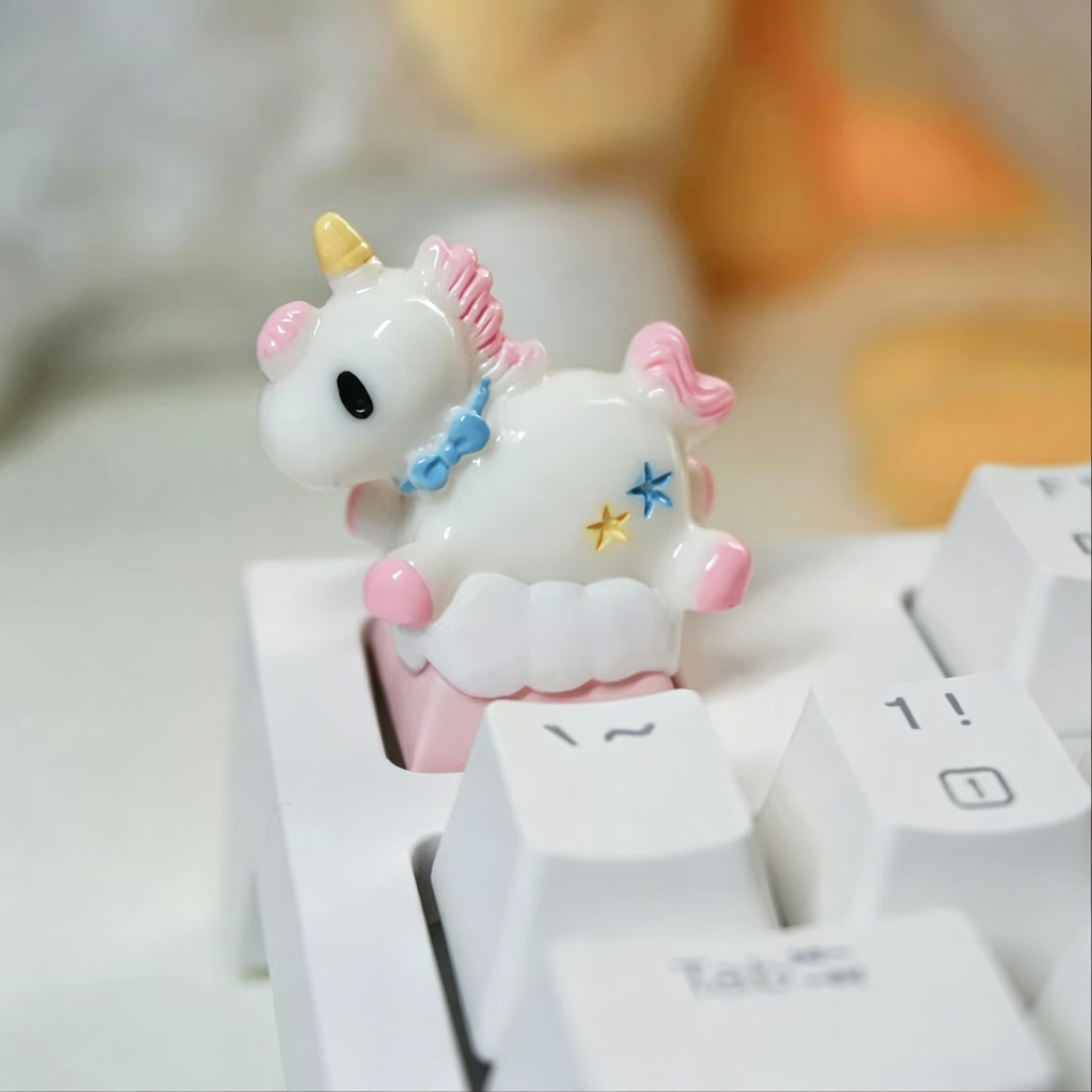 Rainbow Unicorn, Multi colored Resin Clay Handmade Keycaps, Cute Cartoon Rainbow Pony Mechanical Keyboard Decorative Keycaps