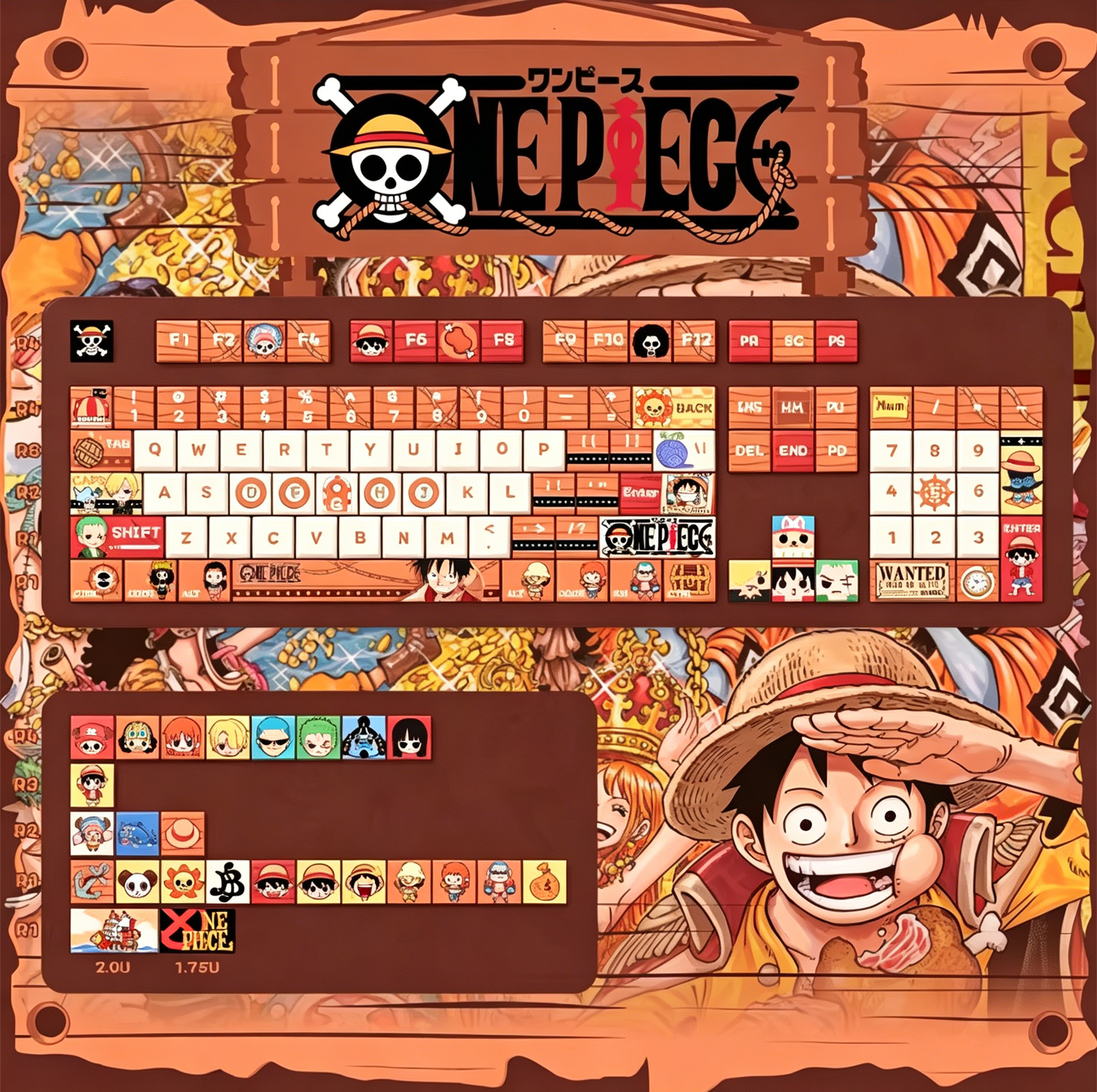 One Piece Theme keycap set, anime and game mechanical keyboard decoration keycap set, PBT material suitable for 61/64/68/75/84/87/104 key mechanical keyboards