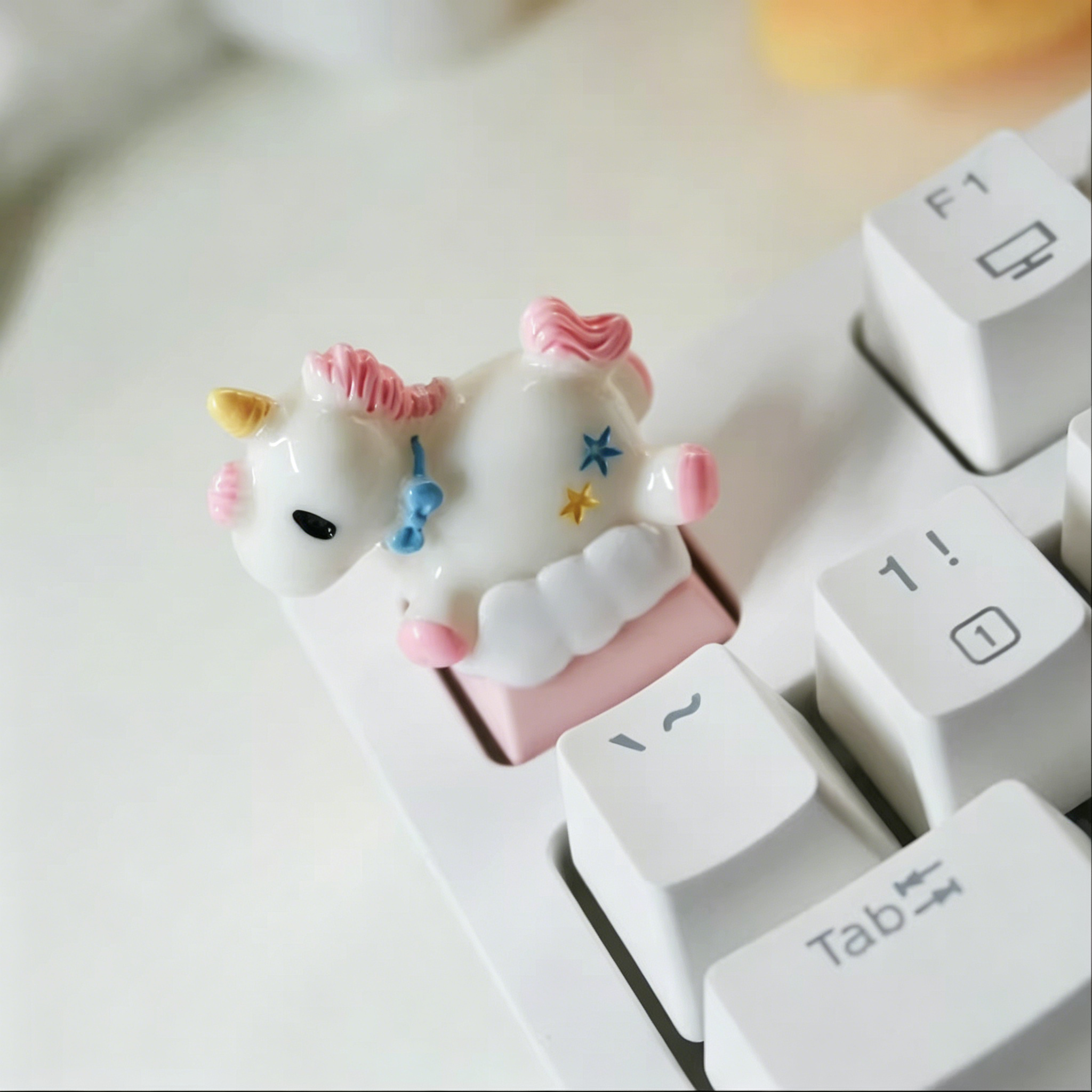 Rainbow Unicorn, Multi colored Resin Clay Handmade Keycaps, Cute Cartoon Rainbow Pony Mechanical Keyboard Decorative Keycaps