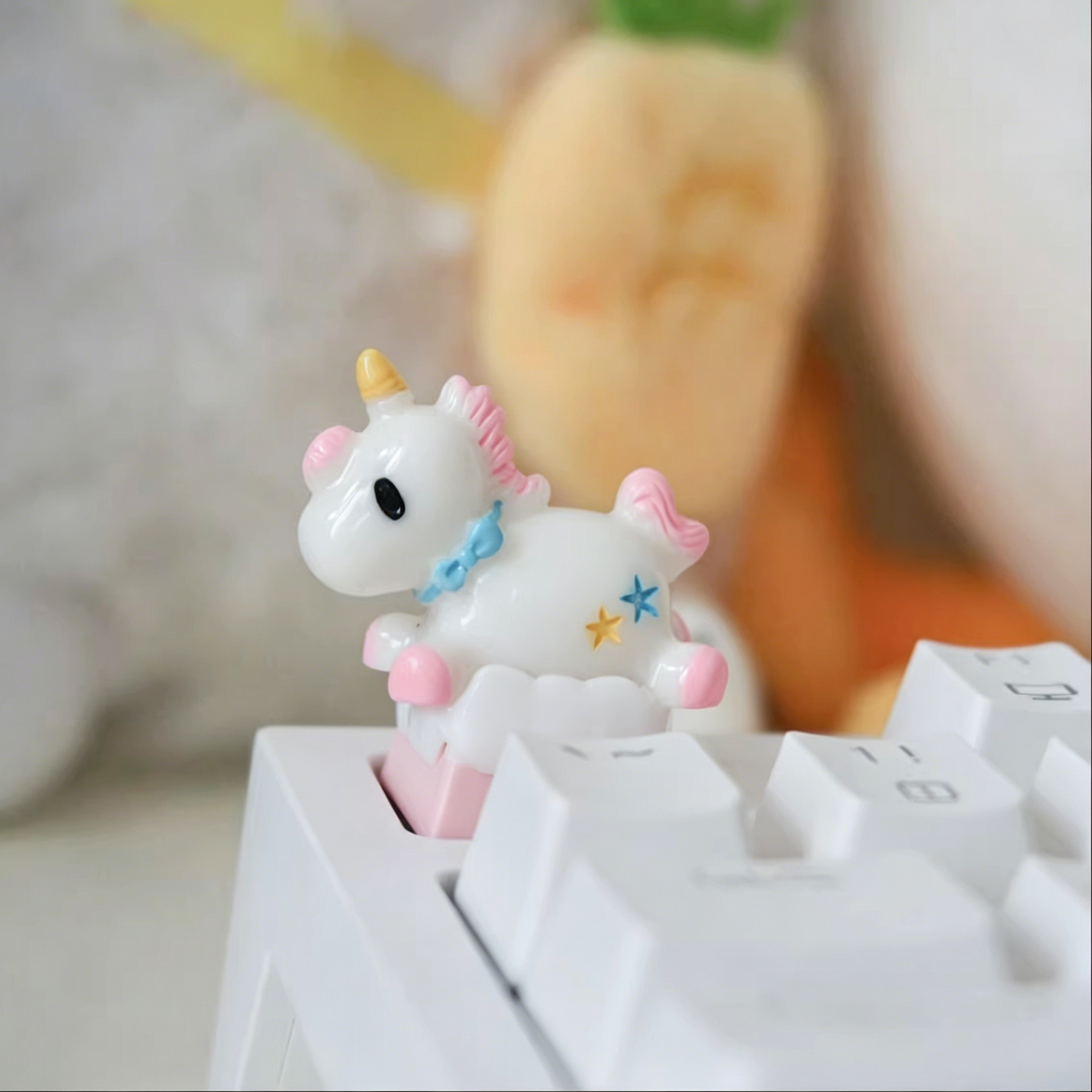 Rainbow Unicorn, Multi colored Resin Clay Handmade Keycaps, Cute Cartoon Rainbow Pony Mechanical Keyboard Decorative Keycaps