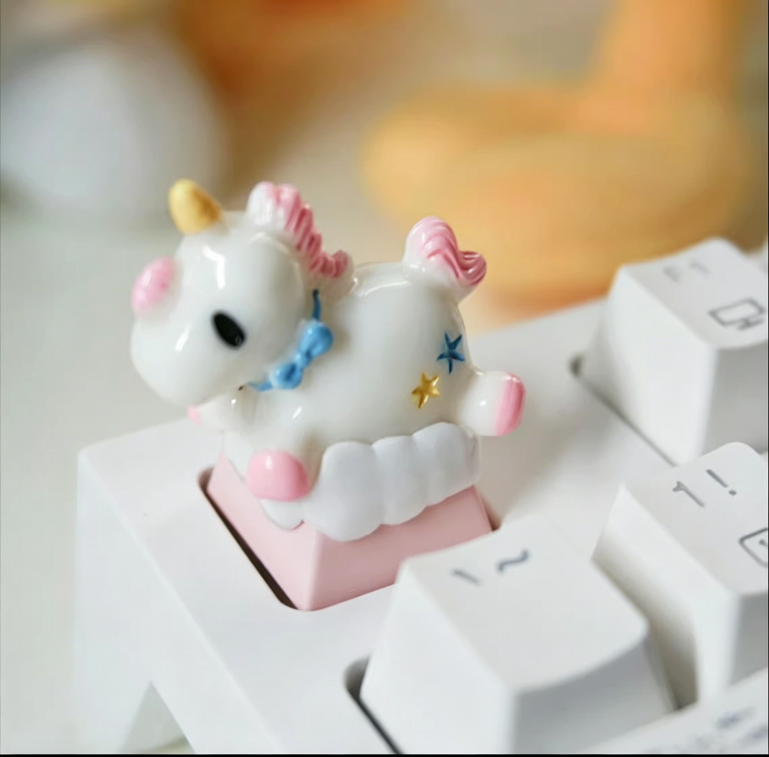 Rainbow Unicorn, Multi colored Resin Clay Handmade Keycaps, Cute Cartoon Rainbow Pony Mechanical Keyboard Decorative Keycaps