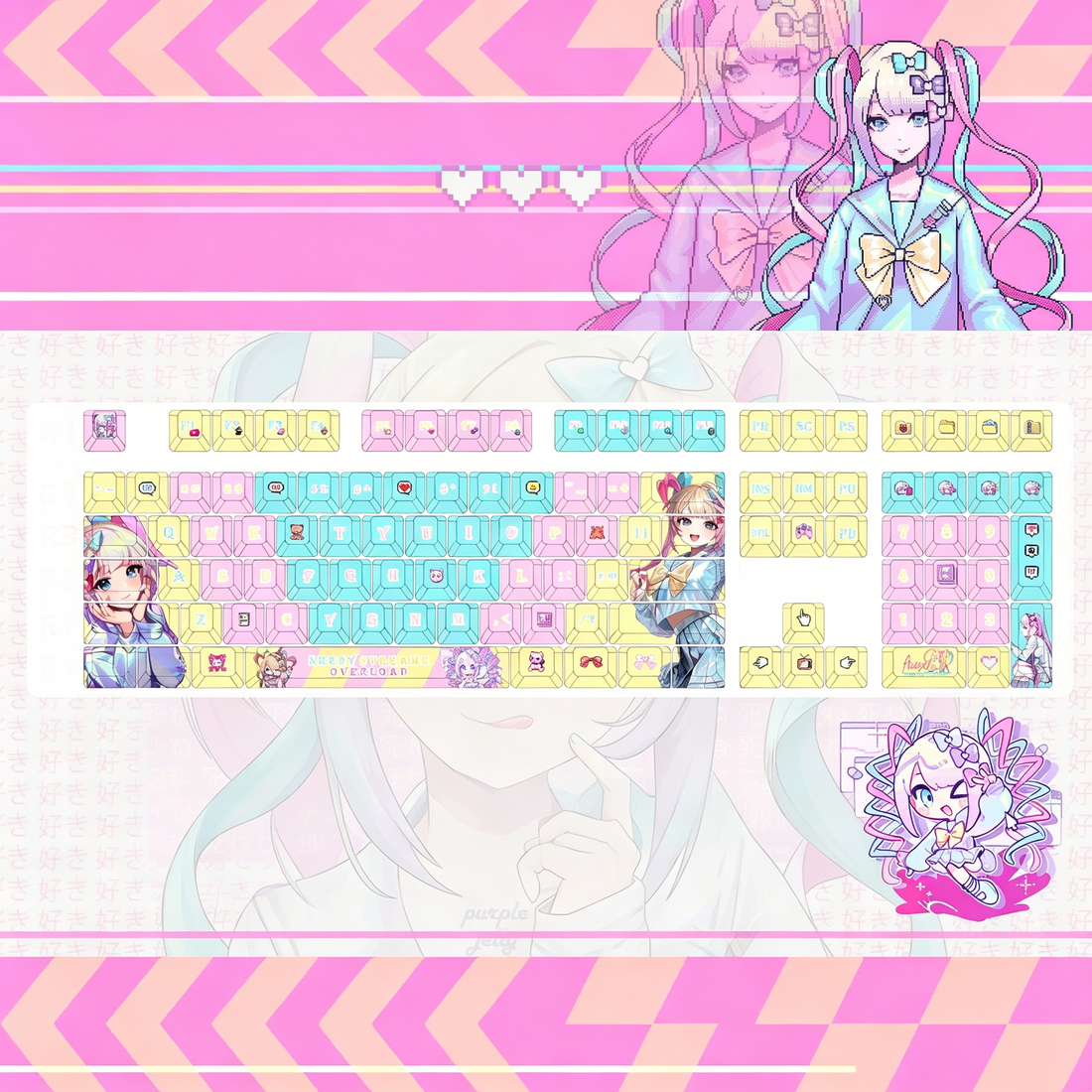 NEEDY GIRL OVERDOSE series, Rain theme, PBT material personalized keycap set, anime keycap culture peripheral mechanical keyboard decoration keycaps, Compatible with 61/64/68/75/84/87/104 key mechanical keyboard keycap set