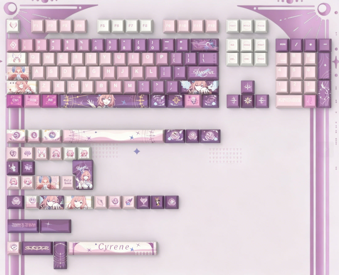 Honkai: Star Rail series, Cyrene theme, original high PBT material keycaps, full five sided thermal sublimation process mechanical keyboard custom set keycaps