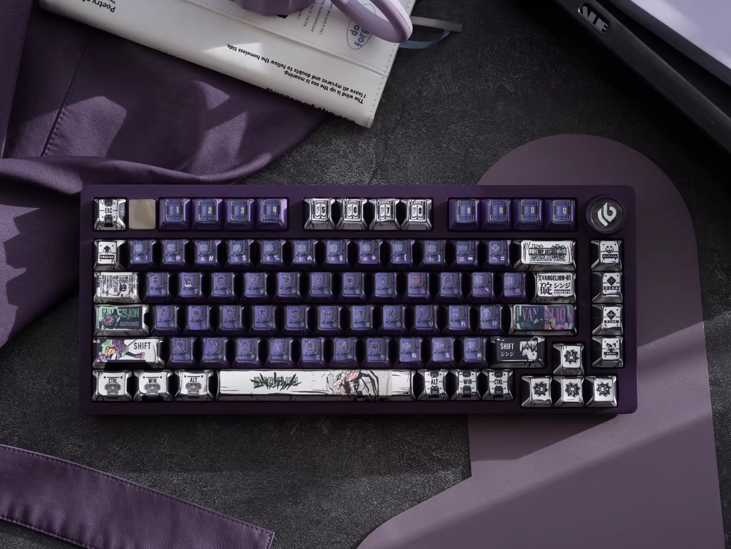 EVA series, EVANGELION-01 theme, comic style PBT keycap with folded edges and transparent five sided heat sublimation mechanical keyboard decoration keycap, compatible with 61/64/68/75/84/87/104 key mechanical keyboard keycap set