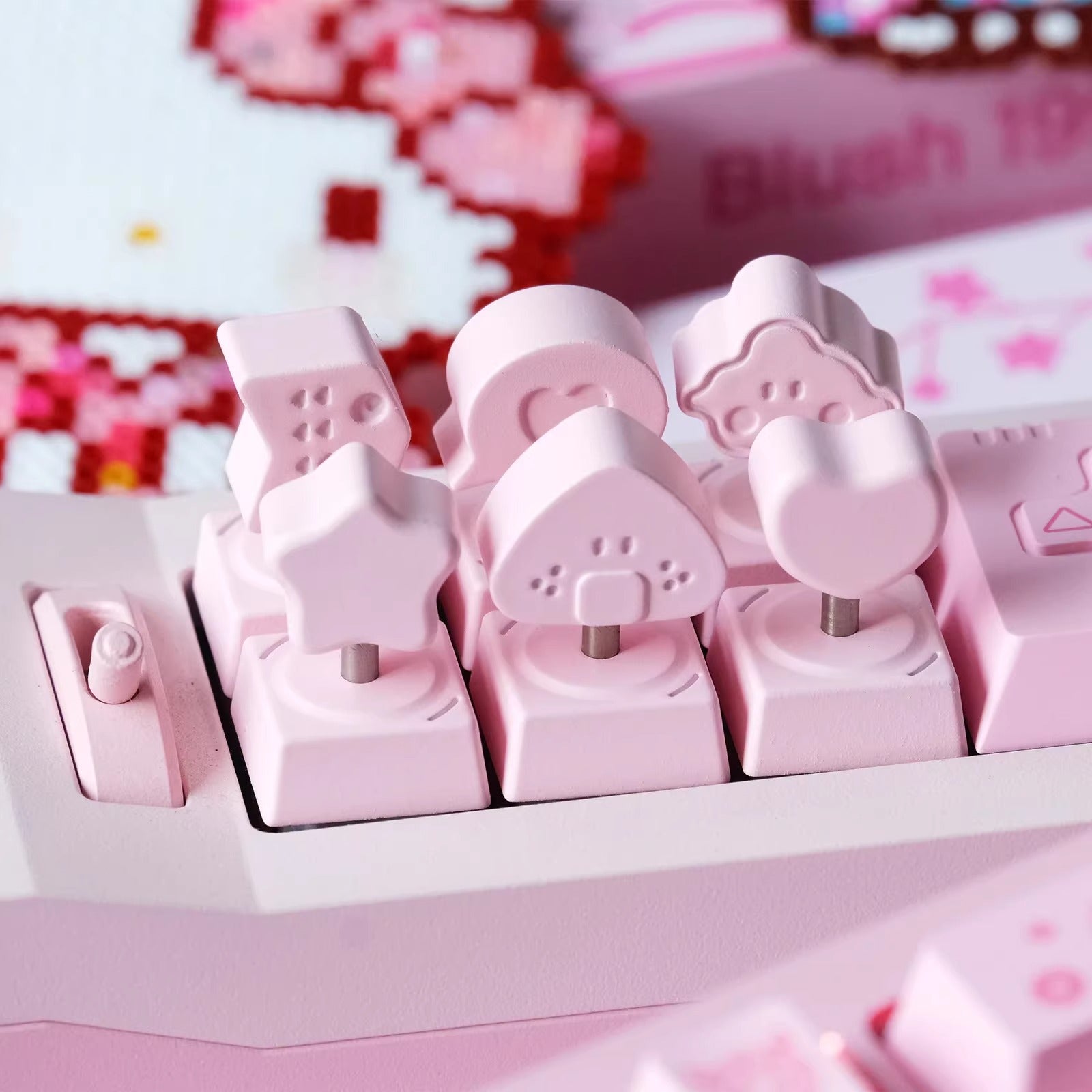 Pink logo metal personalized keycaps, mechanical keyboard pink decorative keycaps, three-dimensional pattern art keycaps