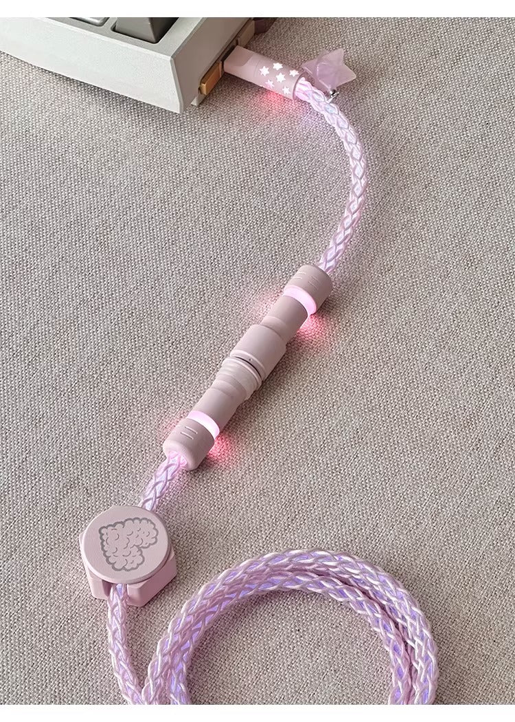 Single crystal copper whole line luminous aviation plug pink white data cable USB-TYPEC keyboard custom cable