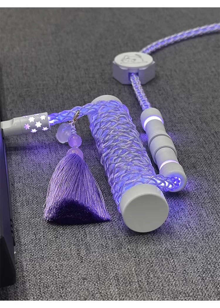 Pink/purple, single crystal copper spiral integral luminous aviation plug, manually customized data cable, keyboard cable