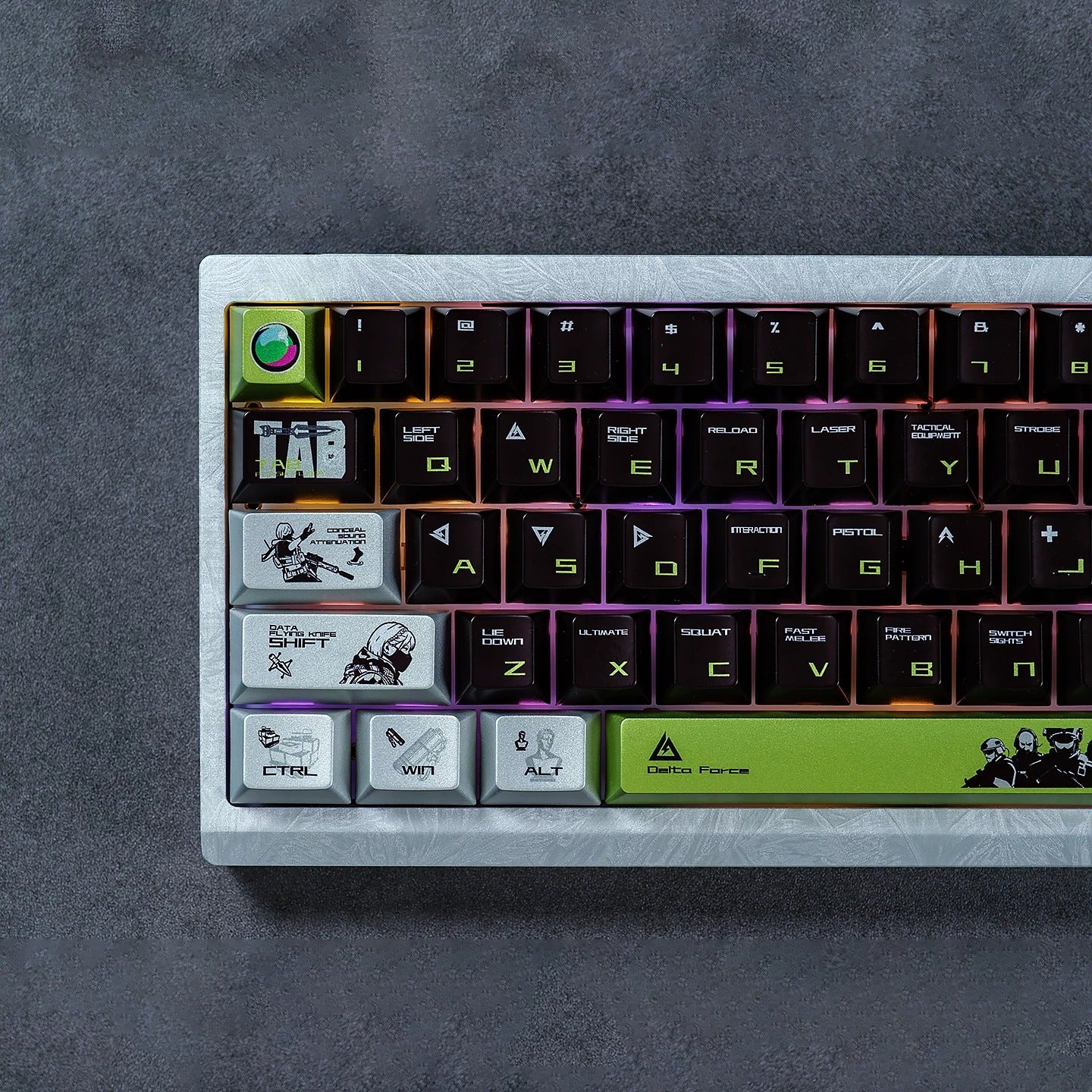 Delta Force themed metallic texture PBT material personalized keycap set, anime and games cultural creative decoration keycap set, compatible with 61/64/68/75/84/87/104 mechanical keyboard