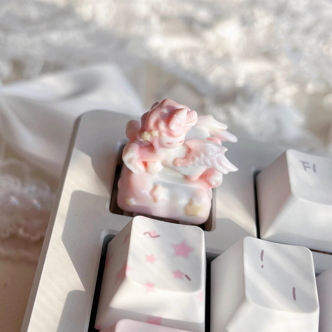Pink stars, cute rocking carousel, personalized keycaps DIY handmade resin decorative keycaps