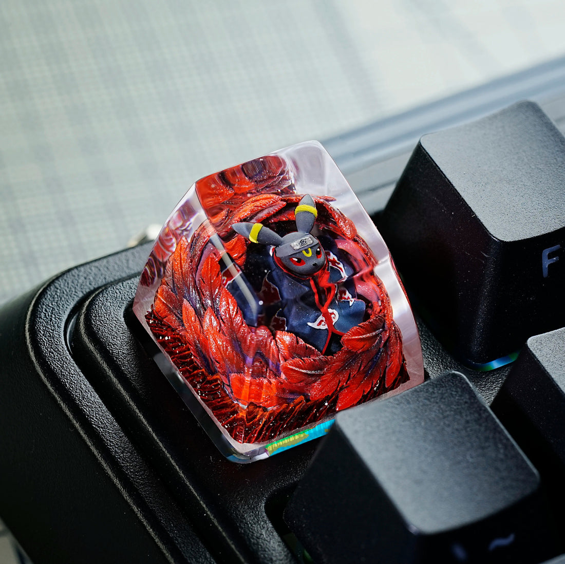 Umbreon Fusion NARUTO Fusion Akatsuki Crystal Resin Keycaps Original Design Personalized Keycaps, Anime Game Culture Creative Keycaps Mechanical Keyboard Cartoon Decorative Keycaps