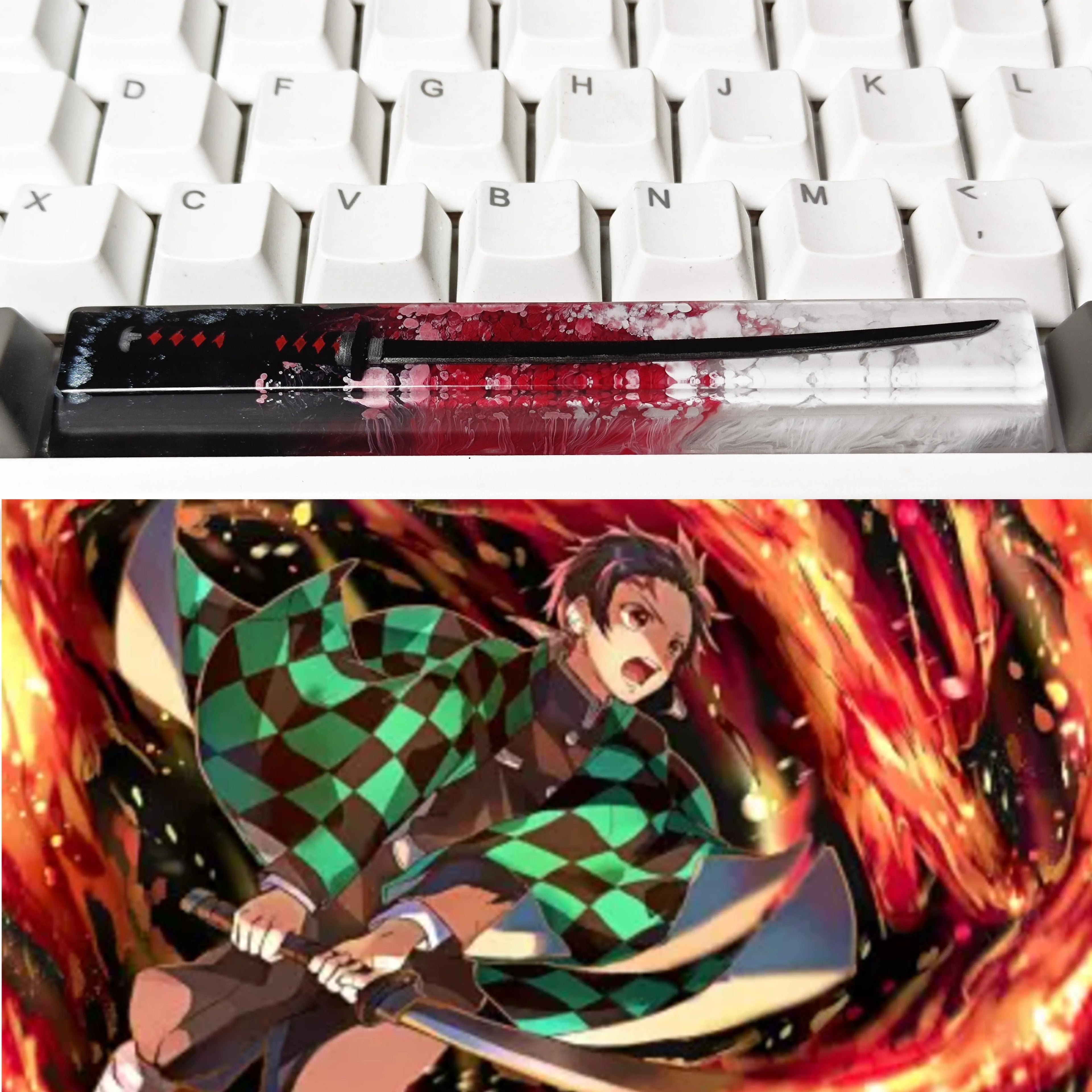 Demon Slayer: Kimetsu No Yaiba, Crystal resin samurai sword, 6.25U space bar personalized keycap, anime and game culture creative custom decorative keycap