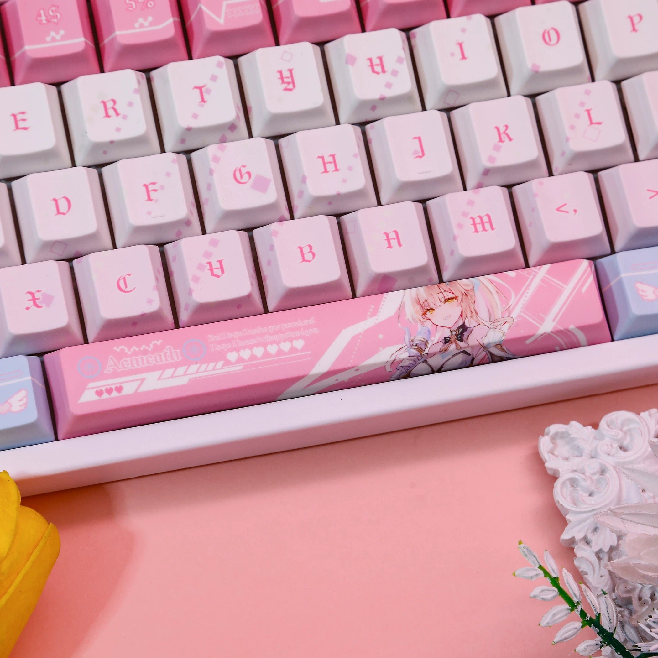 Wuthering Waves series, Aemeath theme, PBT material personalized keycap set, anime keycap culture peripheral mechanical keyboard decoration keycaps, Compatible with 61/64/68/75/84/87/104 key mechanical keyboard keycap set