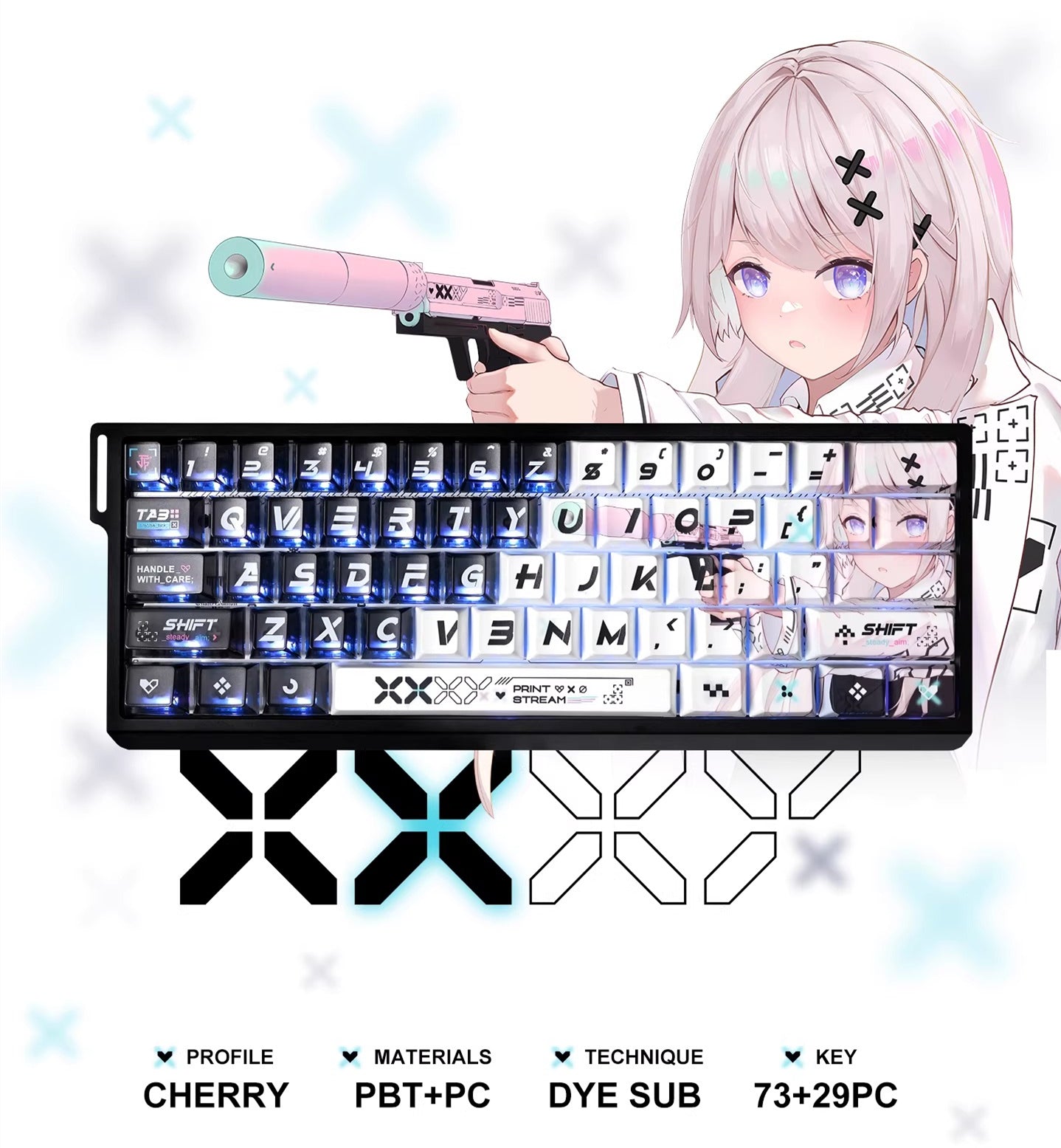 CSGO Printed collection girl, PBT+PC material personalized key cap set, girl anime theme decorative key cap set