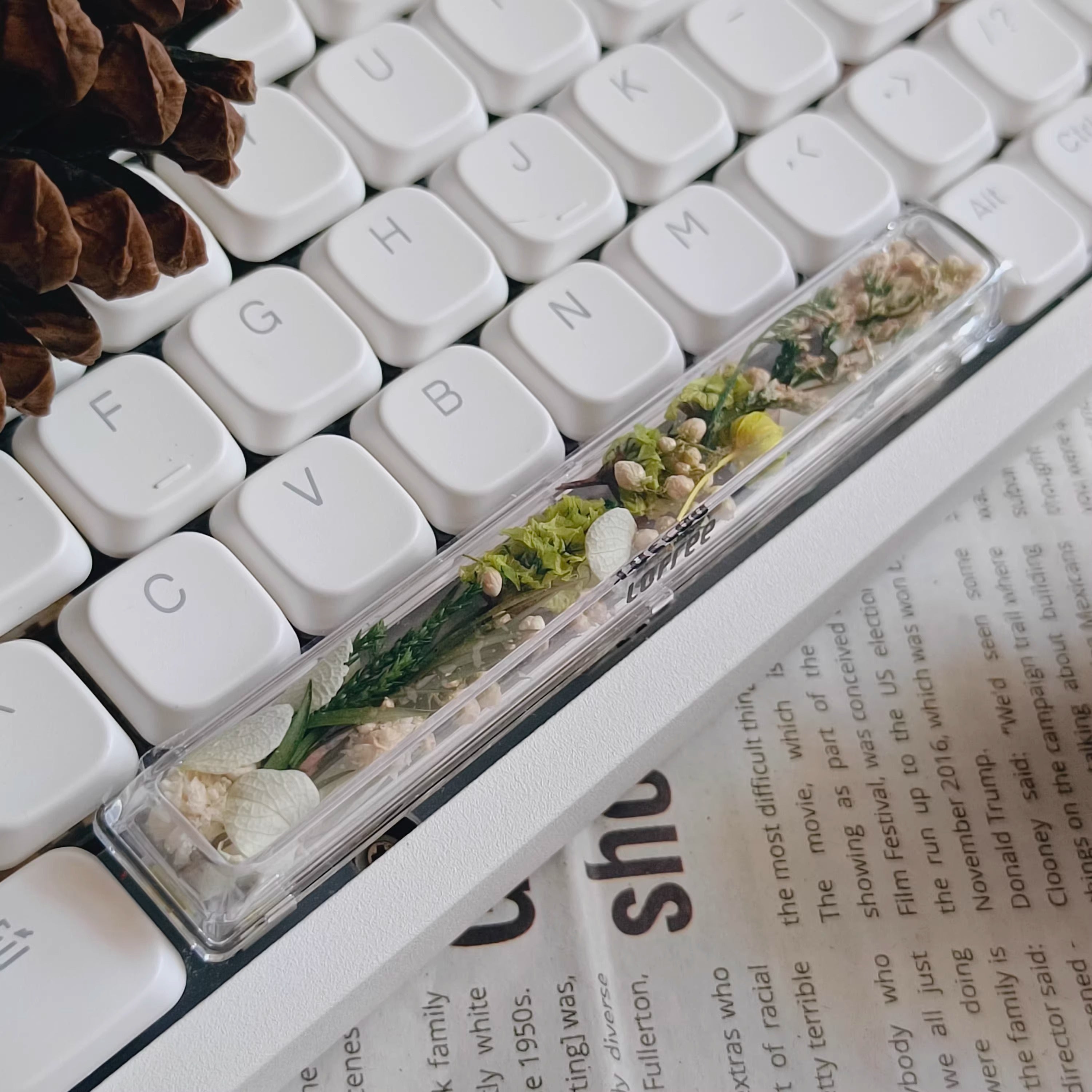 Natural Plant Specimen Eternal Flower Series, Lofree, 6.25U Crystal drops of glue Spacebar, Art Decorative Keycaps.