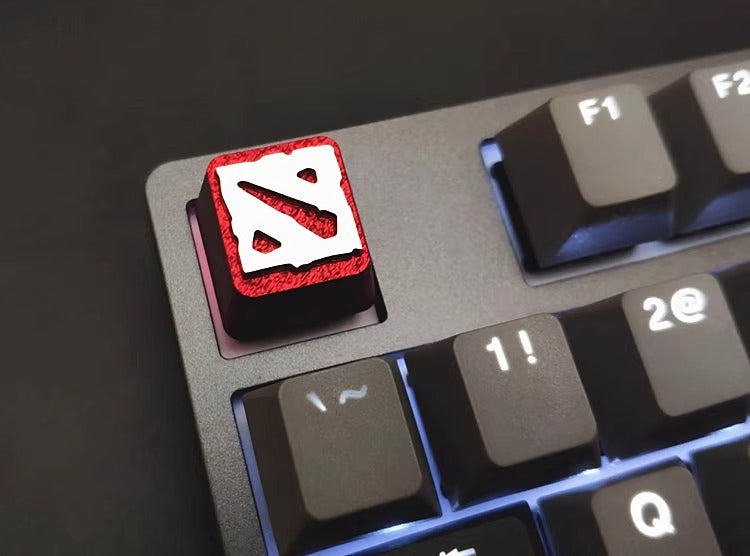 DOTA2 logo. Aluminum alloy CNC processed personalized keycaps, game creative metal decorative keycaps