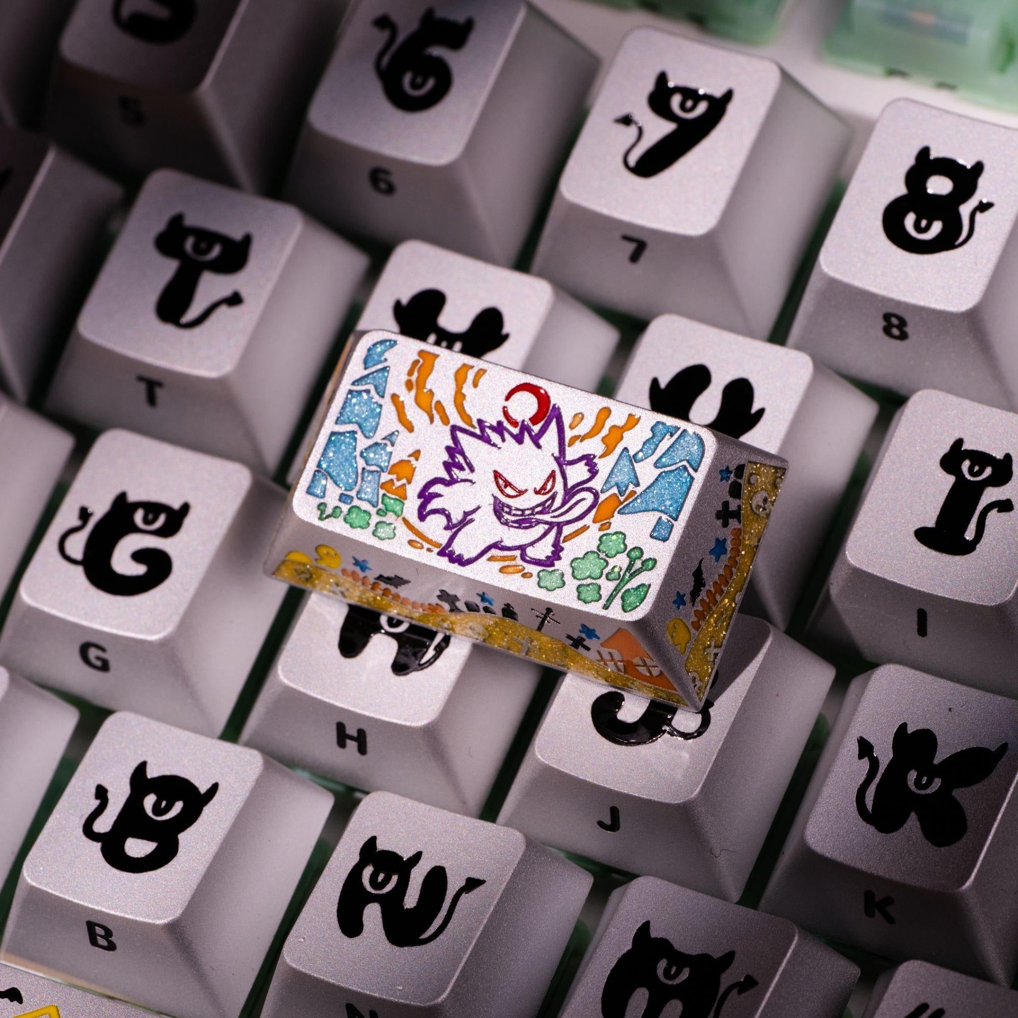 Pok é mon series, Gangar themed design, 17 key set, keycaps made of aluminum alloy material CNC integrated precision machining personalized keycaps, mechanical keyboard decorative keycaps
