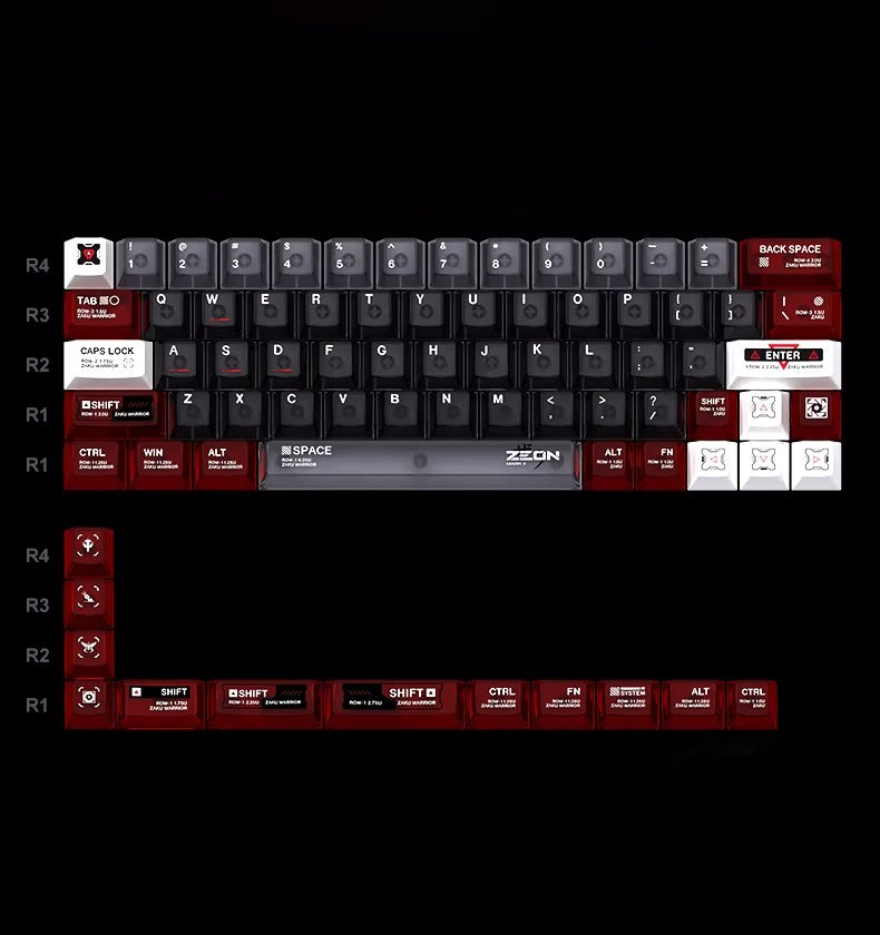 Gundam series, ZEONOGRAPHY theme, 76 key ABS+PC material personalized keycap set, anime and game themed decorative keycaps