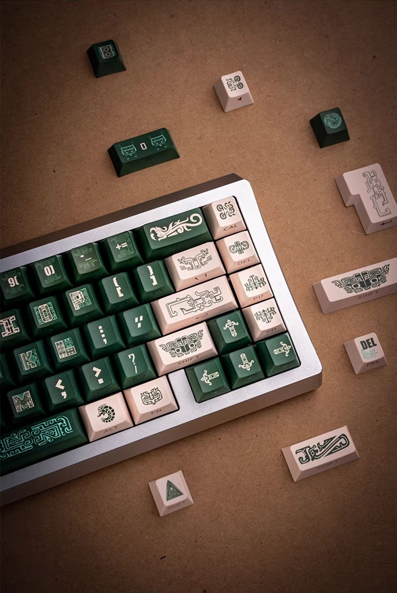 Bronze themed personalized keycap set, bronze auspicious cloud pattern PBT material, green mechanical keyboard decorative keycap set