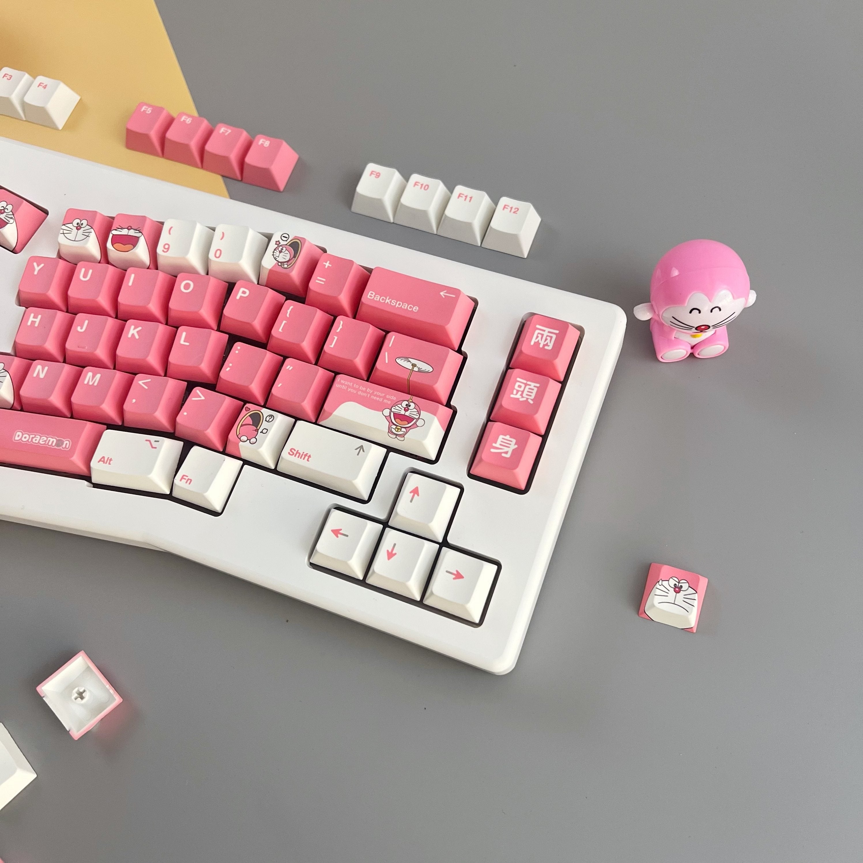 Doraemon series, pink theme, PBT material, Sublimation, Anime Game Culture Creative Decoration Set Keycaps