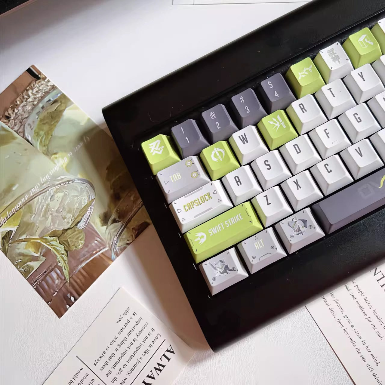 Overwatch series, Genji themed keycaps, PBT material, sublimation technology, animation cartoon decoration keycap set