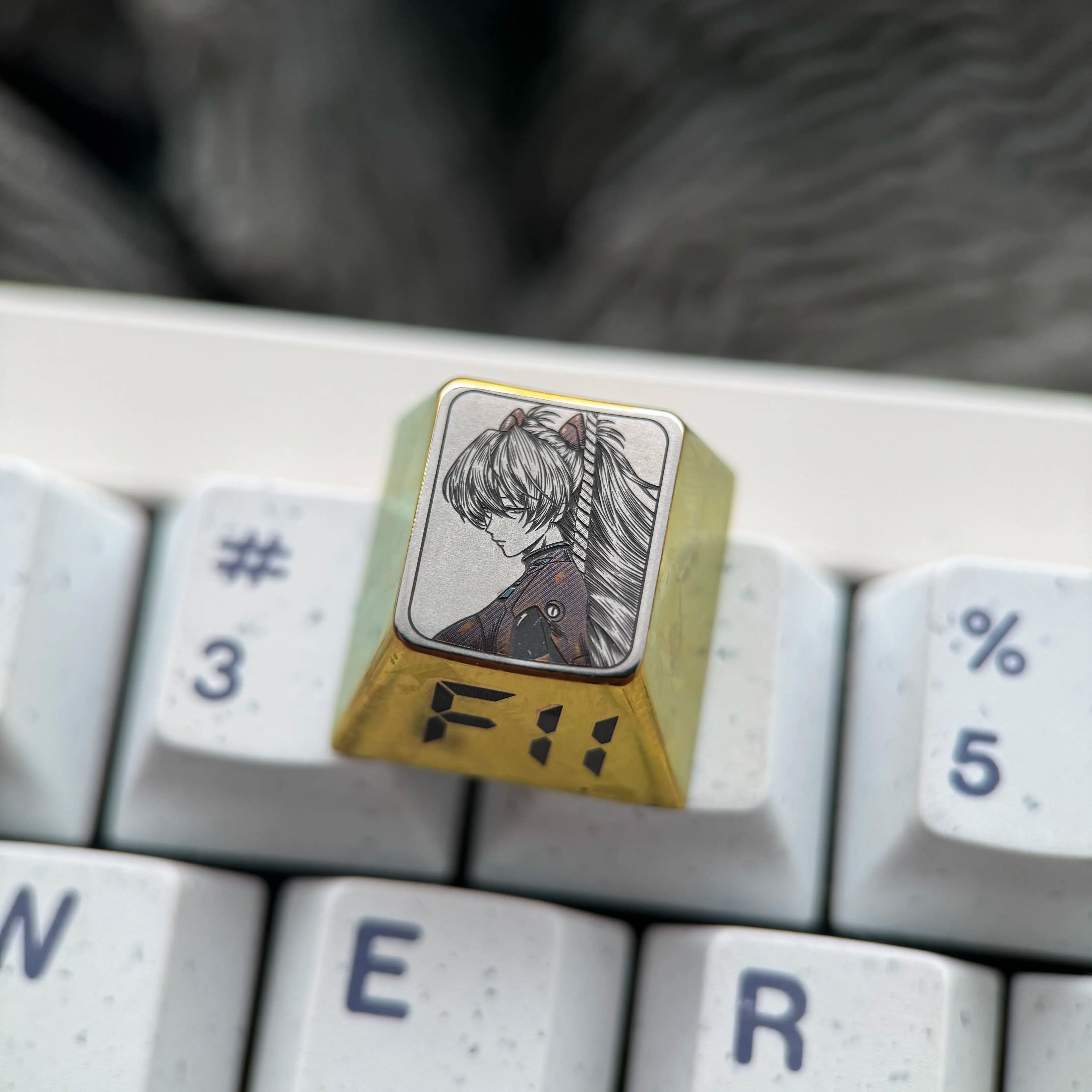 EVA, Asuka theme, F1-F12 precision carving 1 U titanium alloy personalized keycaps, anime and game cultural creative keycaps, mechanical keyboard decorative keycaps