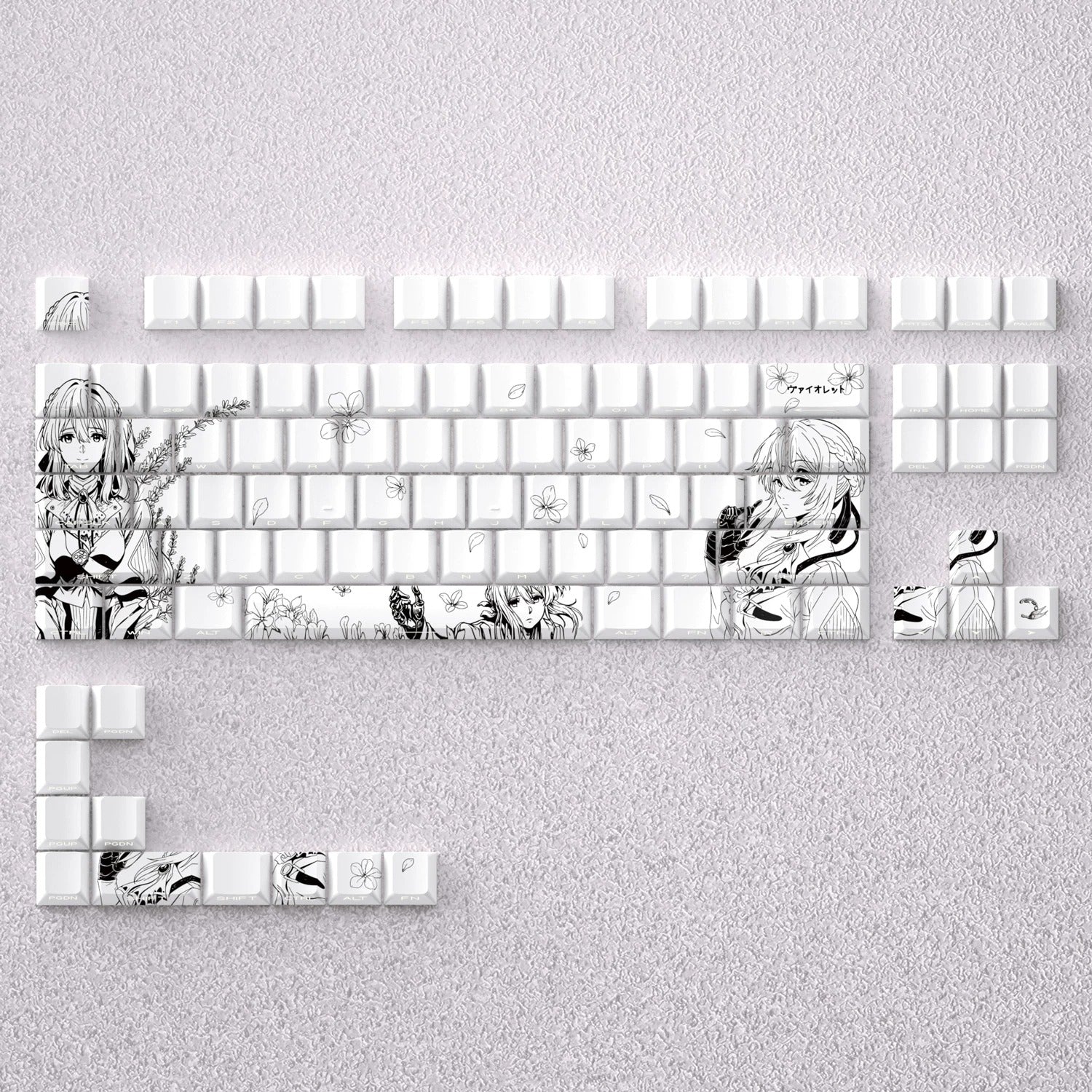 Violet Evergarden theme, original high PBT material compatible MX switch mechanical keyboard, anime and game theme set keycaps, mechanical keyboard replacement keycap set