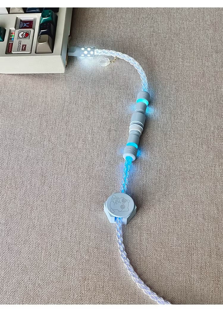 Single crystal copper overall luminous gradient white blue light aviation plug customized mechanical keyboard manual data cable