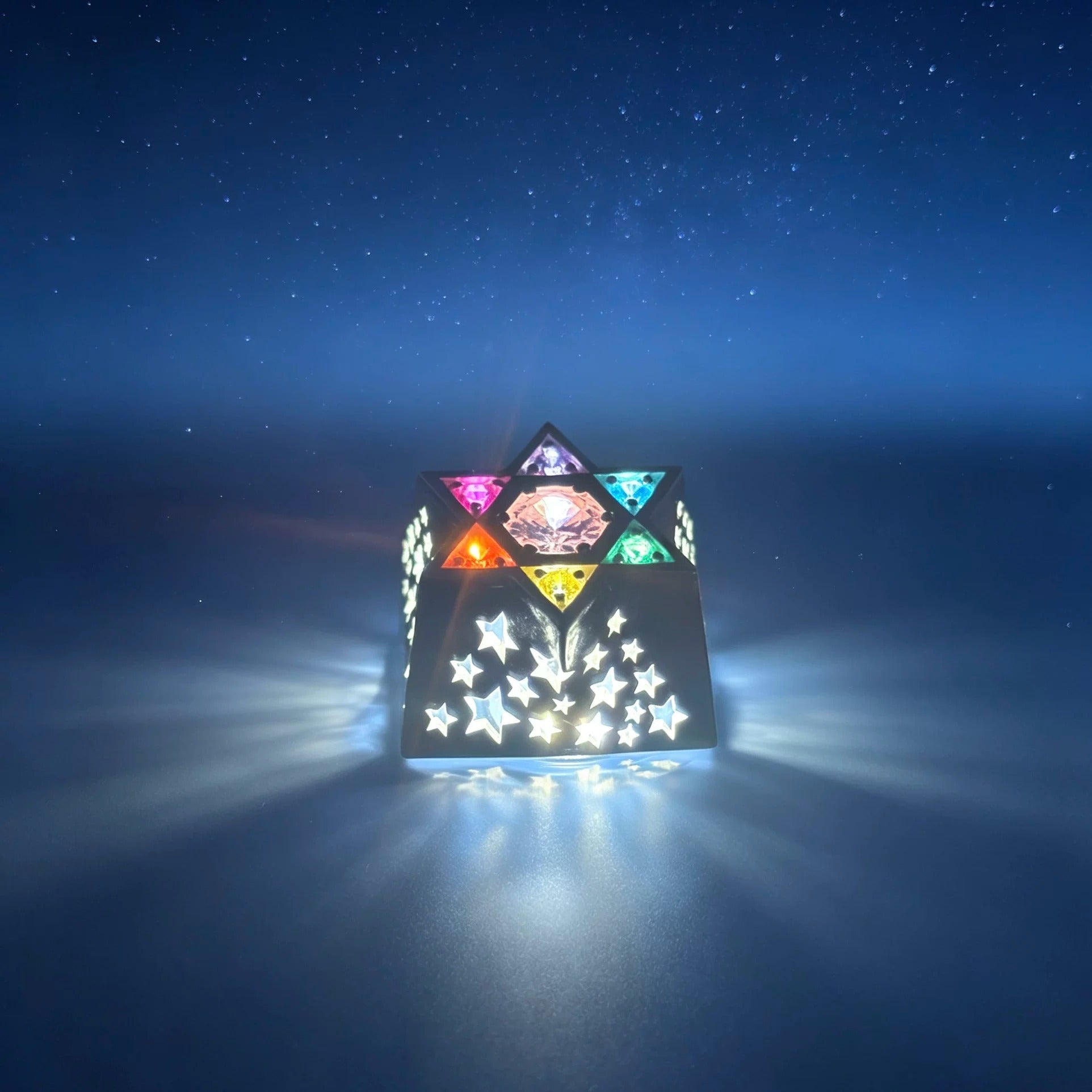 Hexagonal star, multi-color gemstone inlay, 925 sterling silver personalized keycap, hollowed out design mechanical keyboard metal decorative keycap