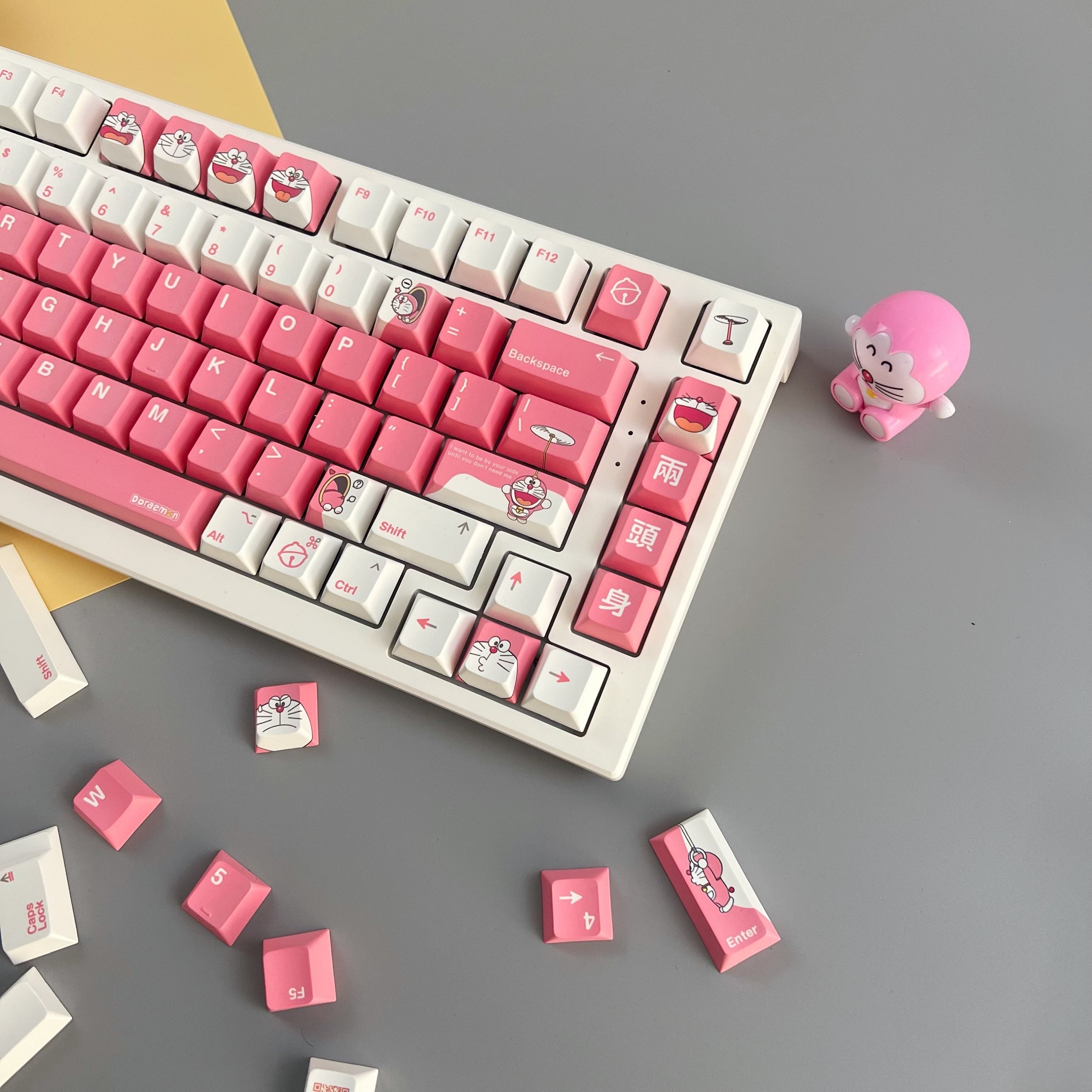 Doraemon series, pink theme, PBT material, Sublimation, Anime Game Culture Creative Decoration Set Keycaps