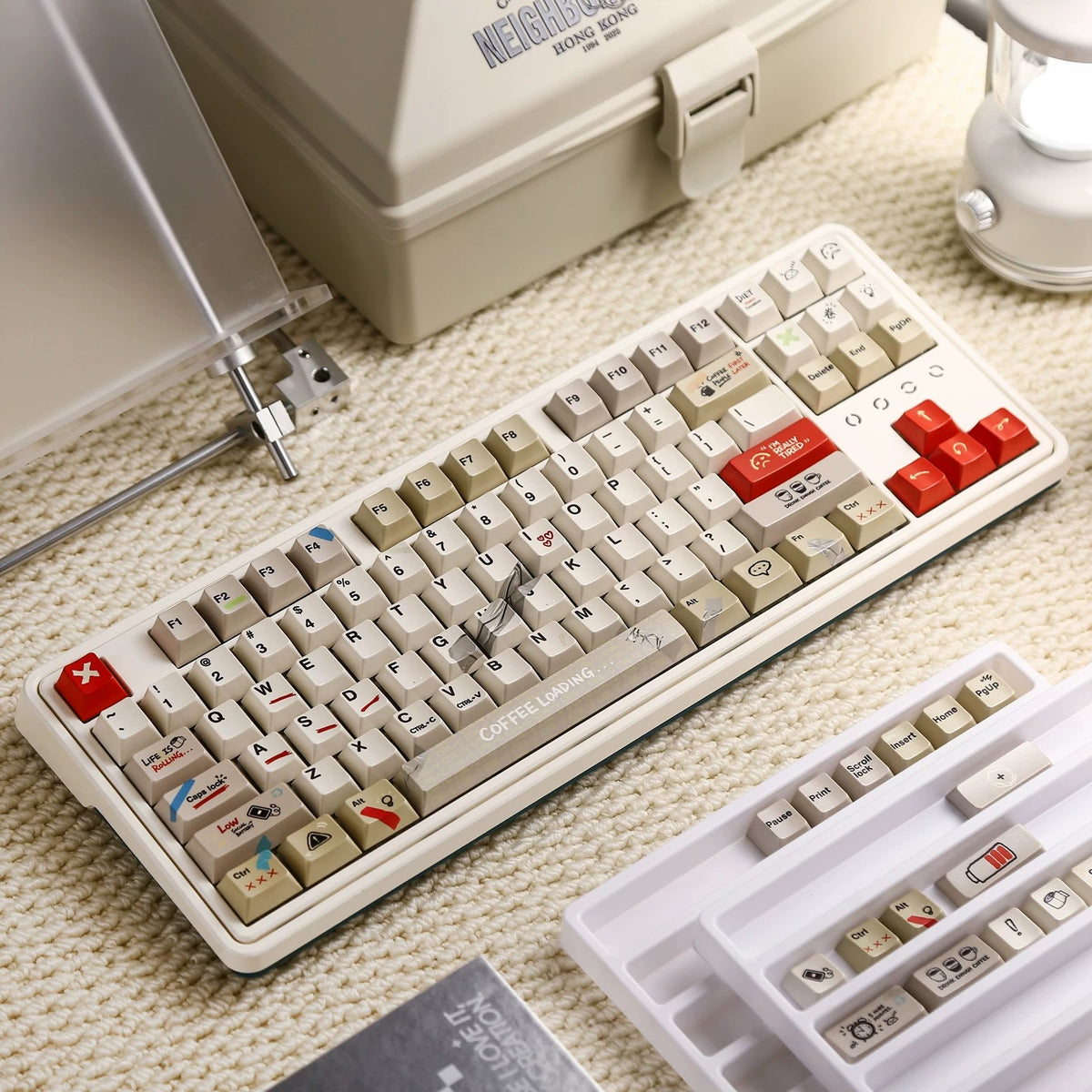 IMFKTIRED, Office keycap set, retro color scheme, PBT material Mechanical Keyboard Replacement Keycap Set, suitable for 61/64/68/75/84/87/104 Key Mechanical Keyboard