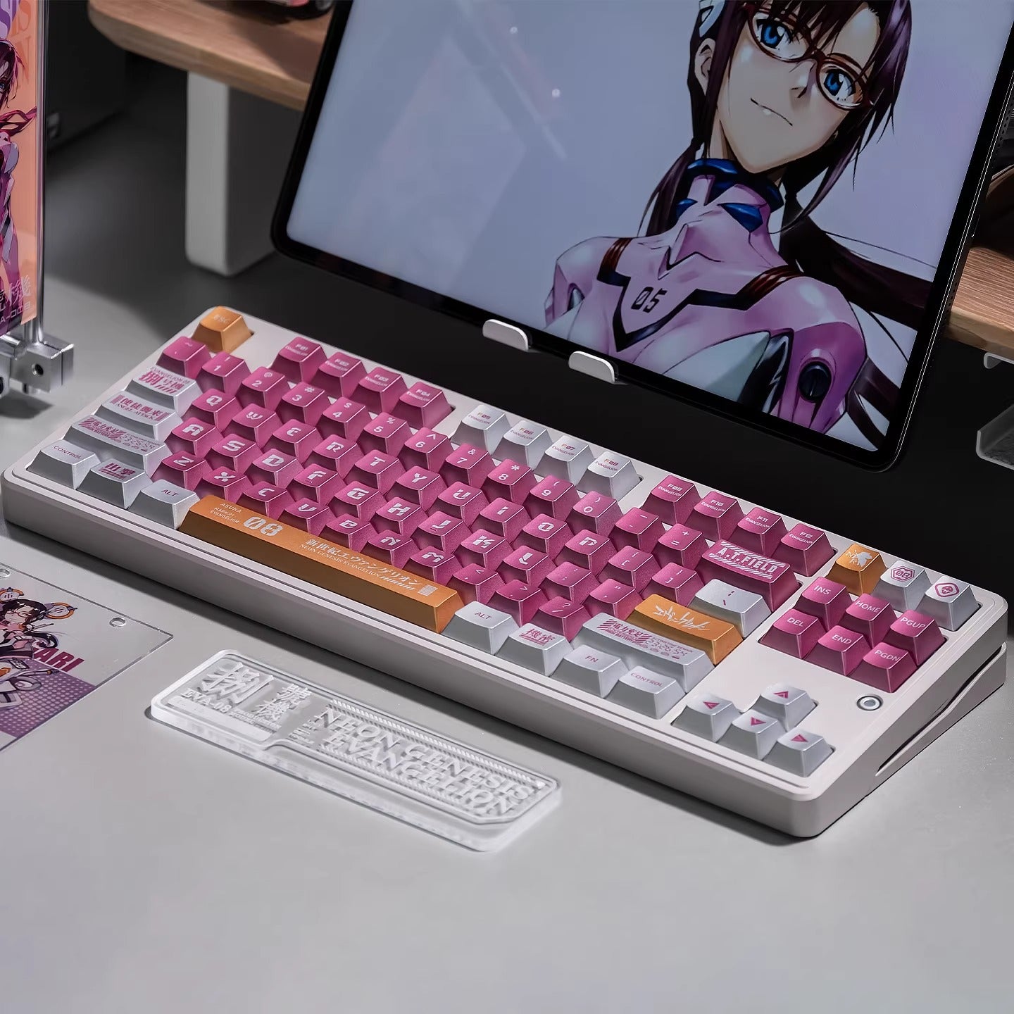 EVA series, mecha themed design, PBT metallic paint material personalized keycap set, anime and game creative design decoration set keycaps