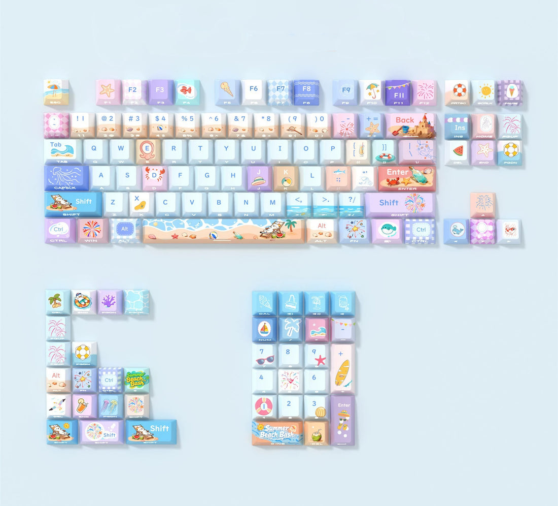 Summer time set keycap mechanical keyboard keycap blue and white color original factory height PBT material decorative keycap set, suitable for 616468758487104 key mechanical keyboards