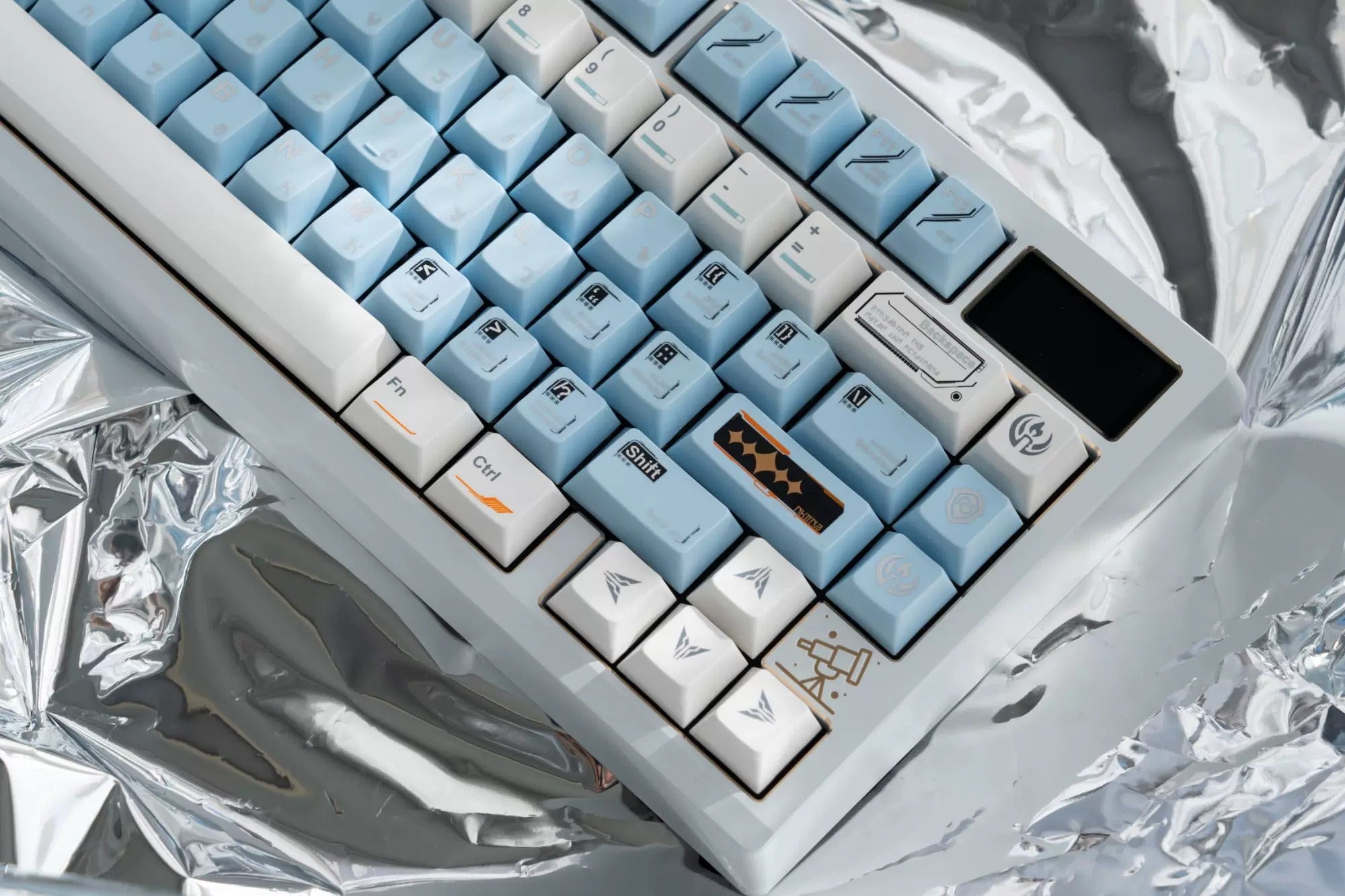 Space Station Theme SpaceStation Mechanical Keyboard Keycaps in Blue and White Color, Original Factory Height PBT Material Decorative Keycap Set