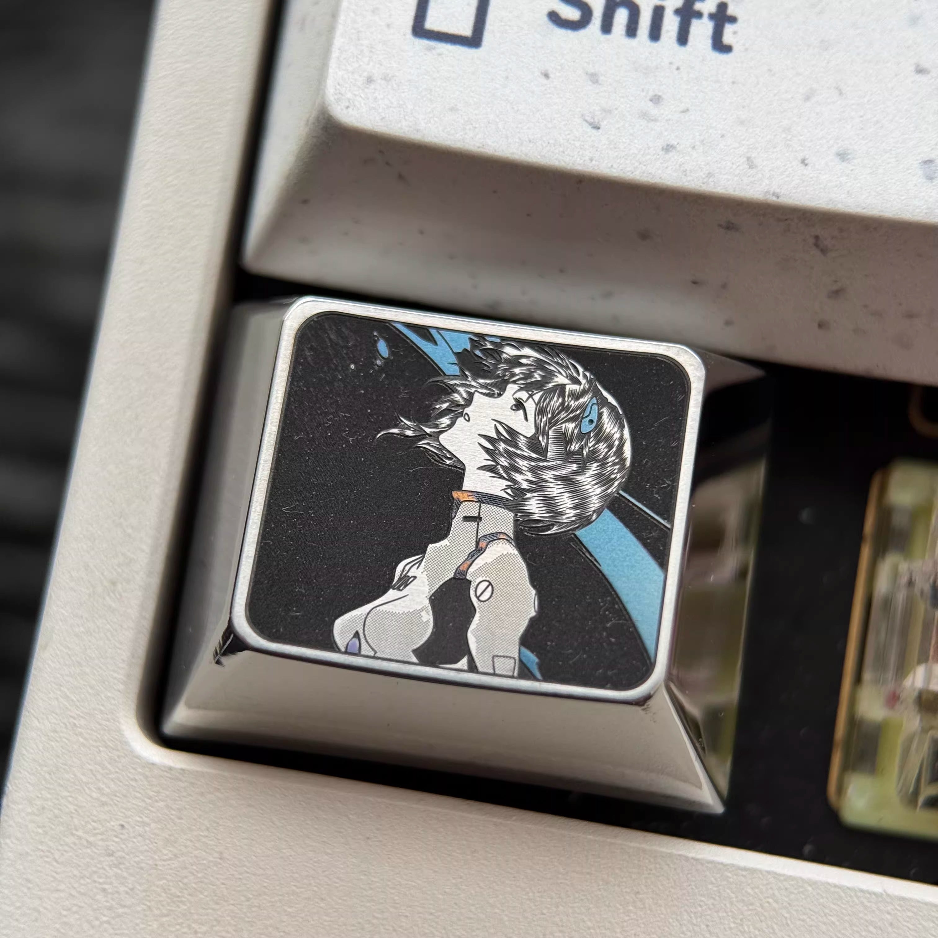 EVA series, Asuka/Ayanami Rei theme, finely carved titanium alloy personalized keycaps, innovative metal decorative keycaps for anime and games