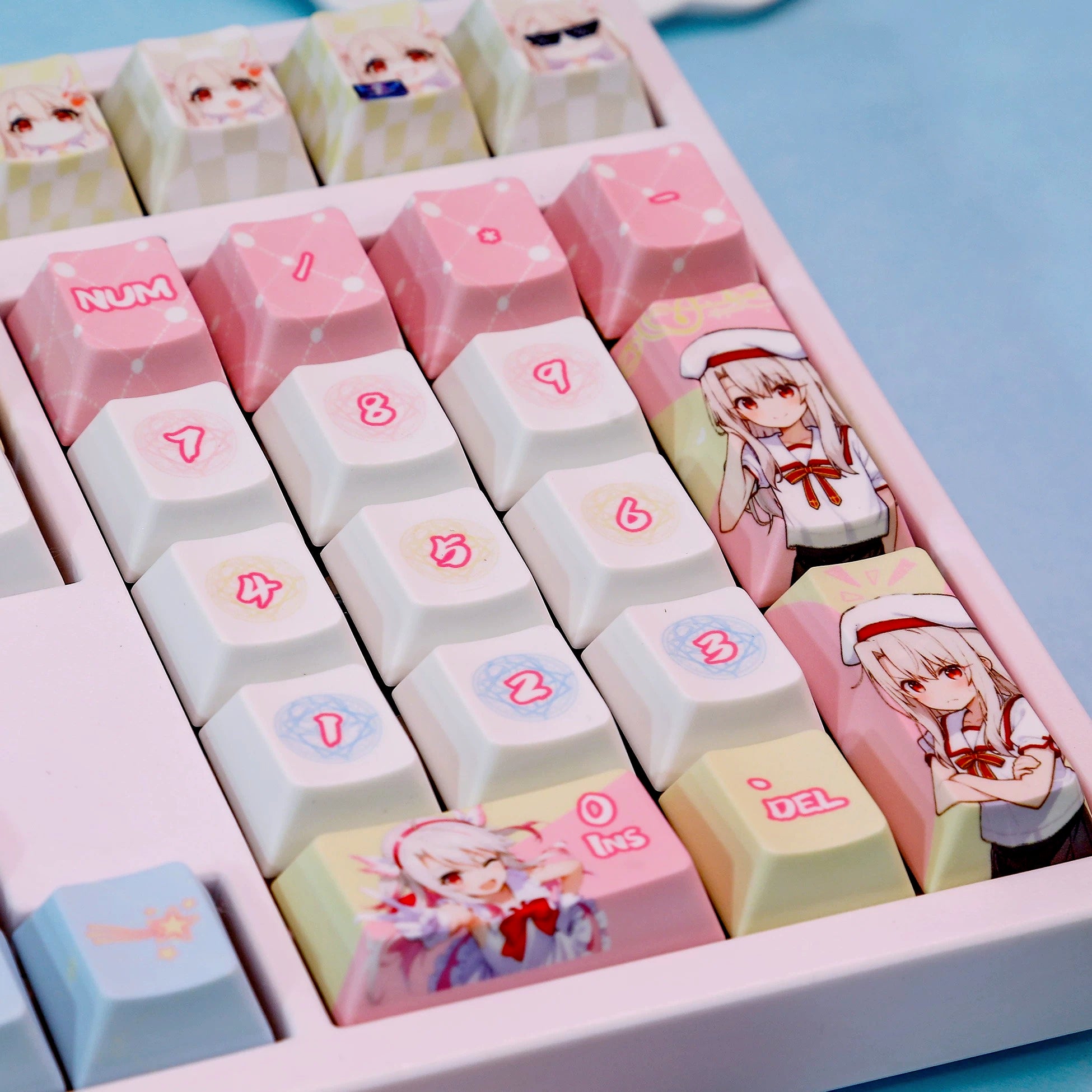 Fate/kaleid liner series, Illyasviel von Einzbern theme, PBT material personalized keycap set, anime keycap culture peripheral mechanical keyboard decoration keycaps, Compatible with 61/64/68/75/84/87/104 key mechanical keyboard keycap set