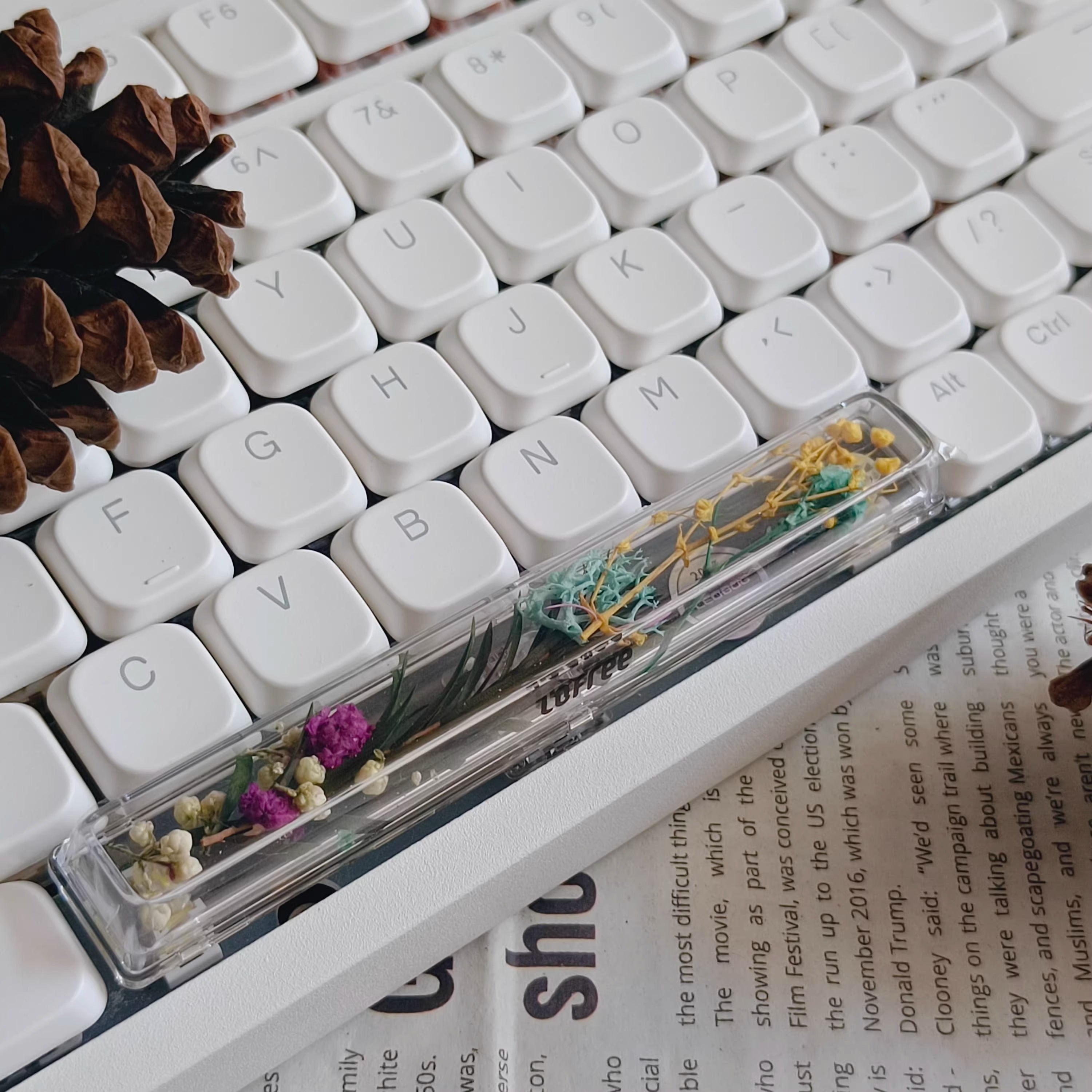 Natural Plant Specimen Eternal Flower Series, Lofree, 6.25U Crystal drops of glue Spacebar, Art Decorative Keycaps.