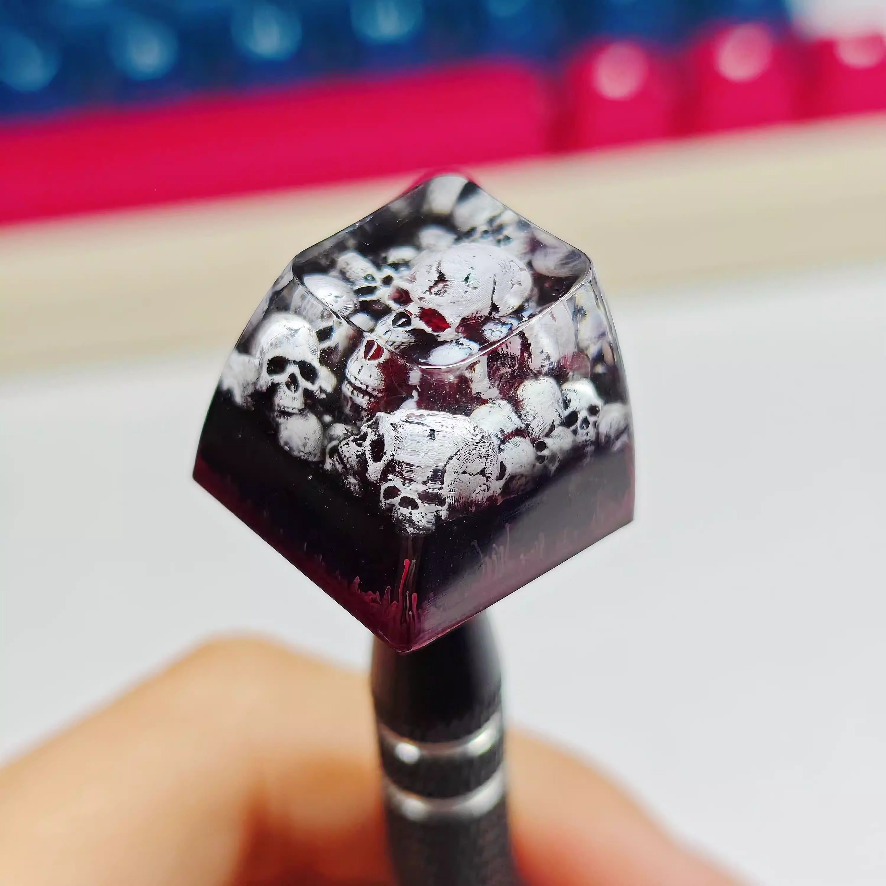 Dark Gothic style, skull crystal resin personalized keycaps, dark 1U resin decorative keycaps