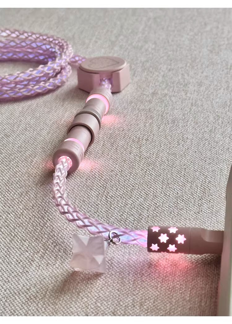 Single crystal copper whole line luminous aviation plug pink white data cable USB-TYPEC keyboard custom cable