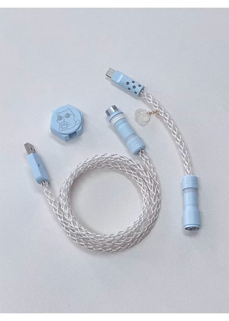 Single crystal copper overall luminous gradient white blue light aviation plug customized mechanical keyboard manual data cable