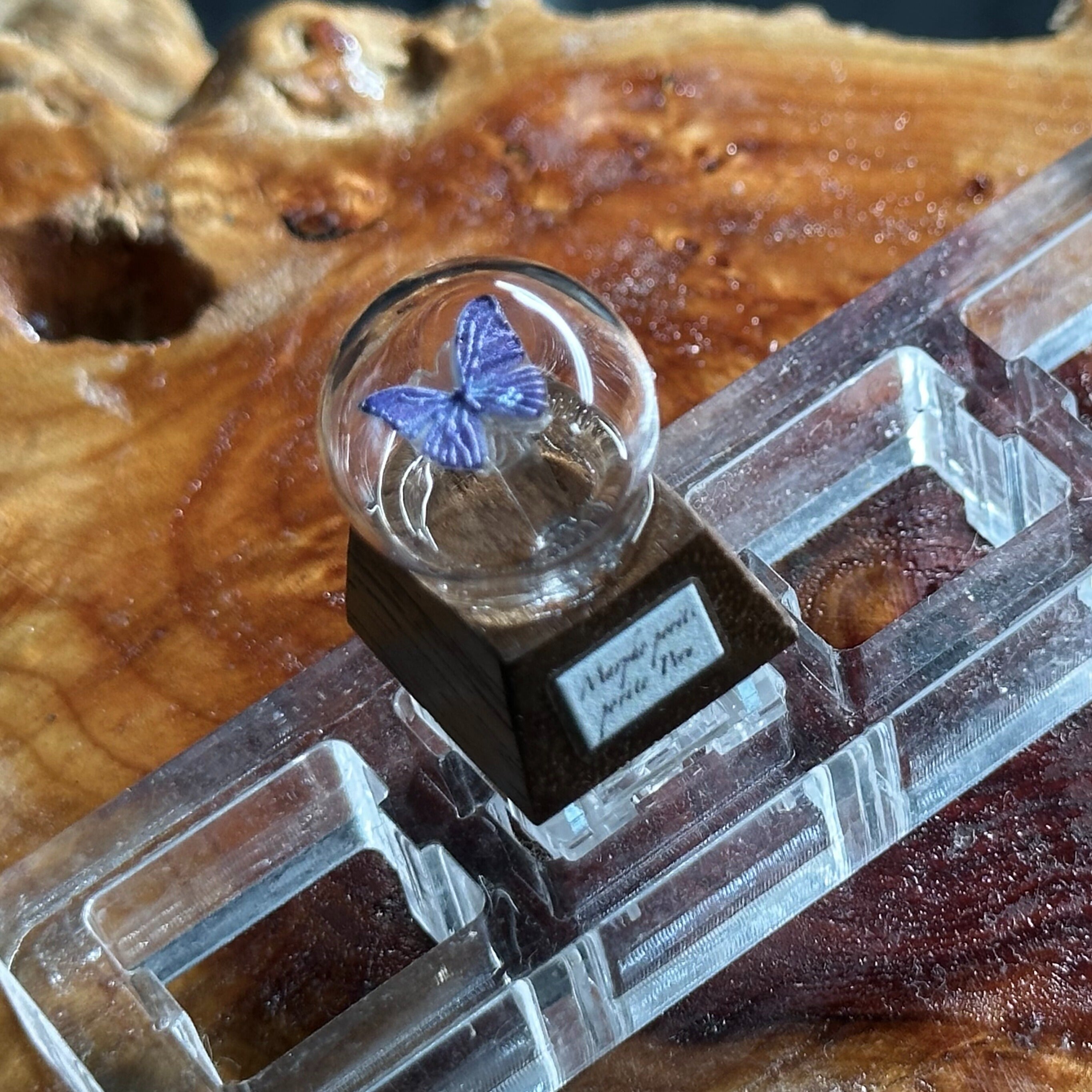 Butterfly specimen crystal ball shape, wooden base, personalized keycap, mechanical keyboard art decoration keycap
