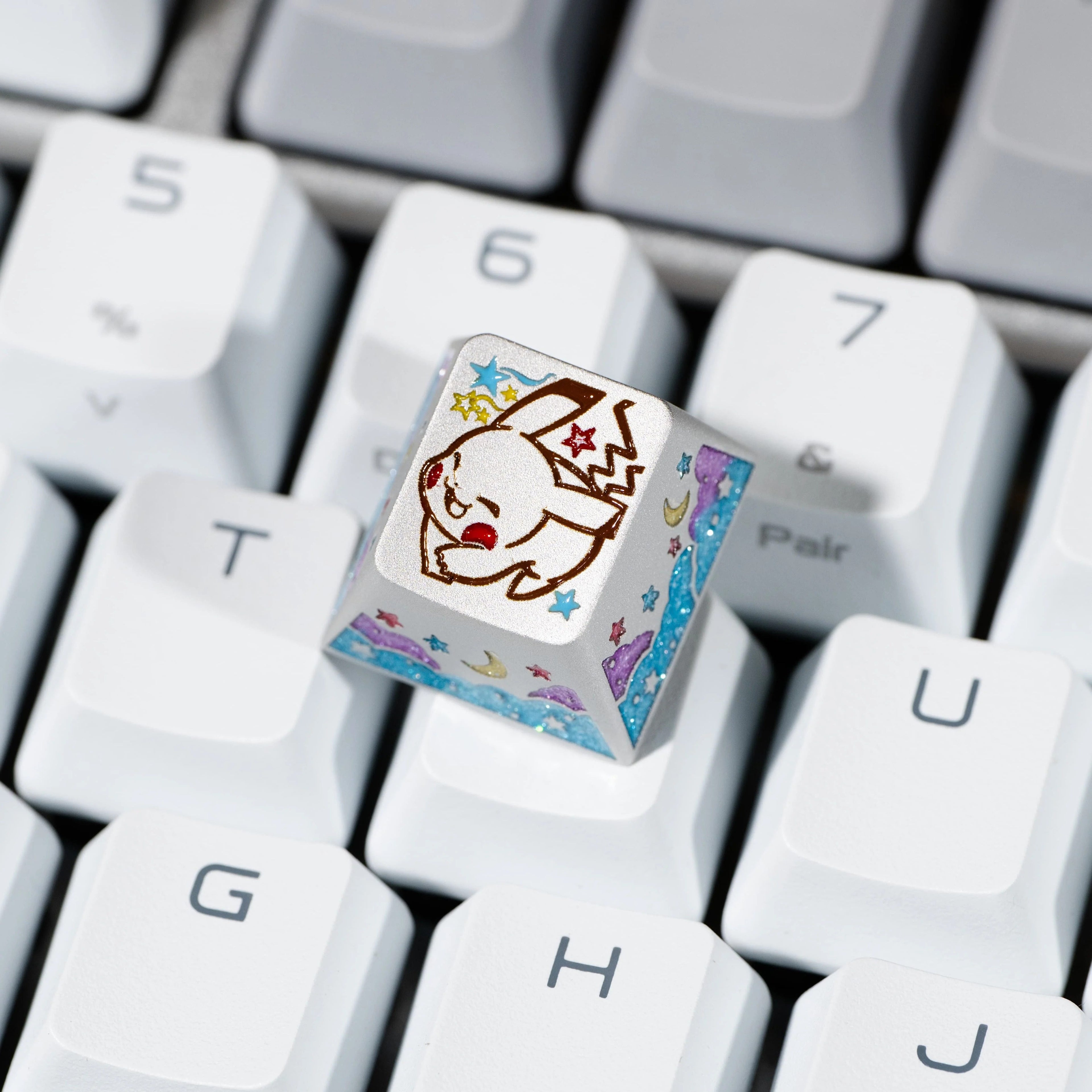 Pok é mon series, Pikachu themed design, keycaps made of aluminum alloy material CNC integrated precision machining personalized keycaps, mechanical keyboard decorative keycaps
