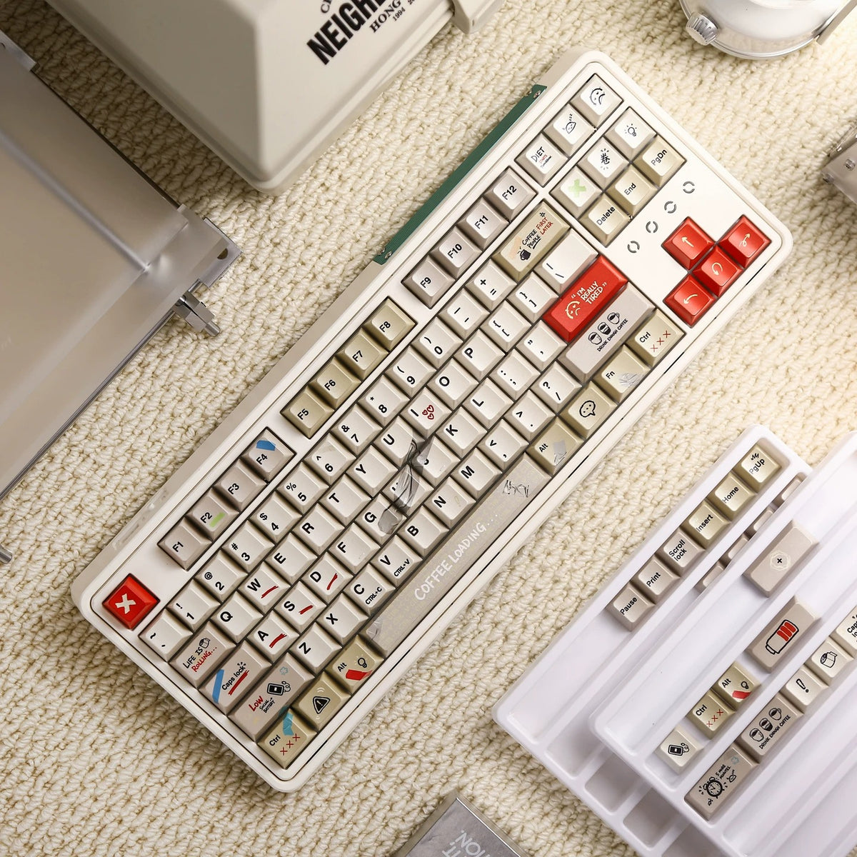 IMFKTIRED, Office keycap set, retro color scheme, PBT material Mechanical Keyboard Replacement Keycap Set, suitable for 61/64/68/75/84/87/104 Key Mechanical Keyboard