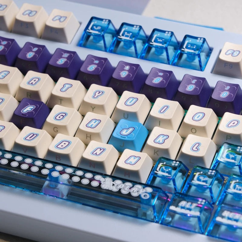 Blue purple Lego set themed keycaps, PBT+PC material personalized keycap set, anime and games cultural creative decoration keycap set, compatible with 61/64/68/75/84/87/104 mechanical keyboard