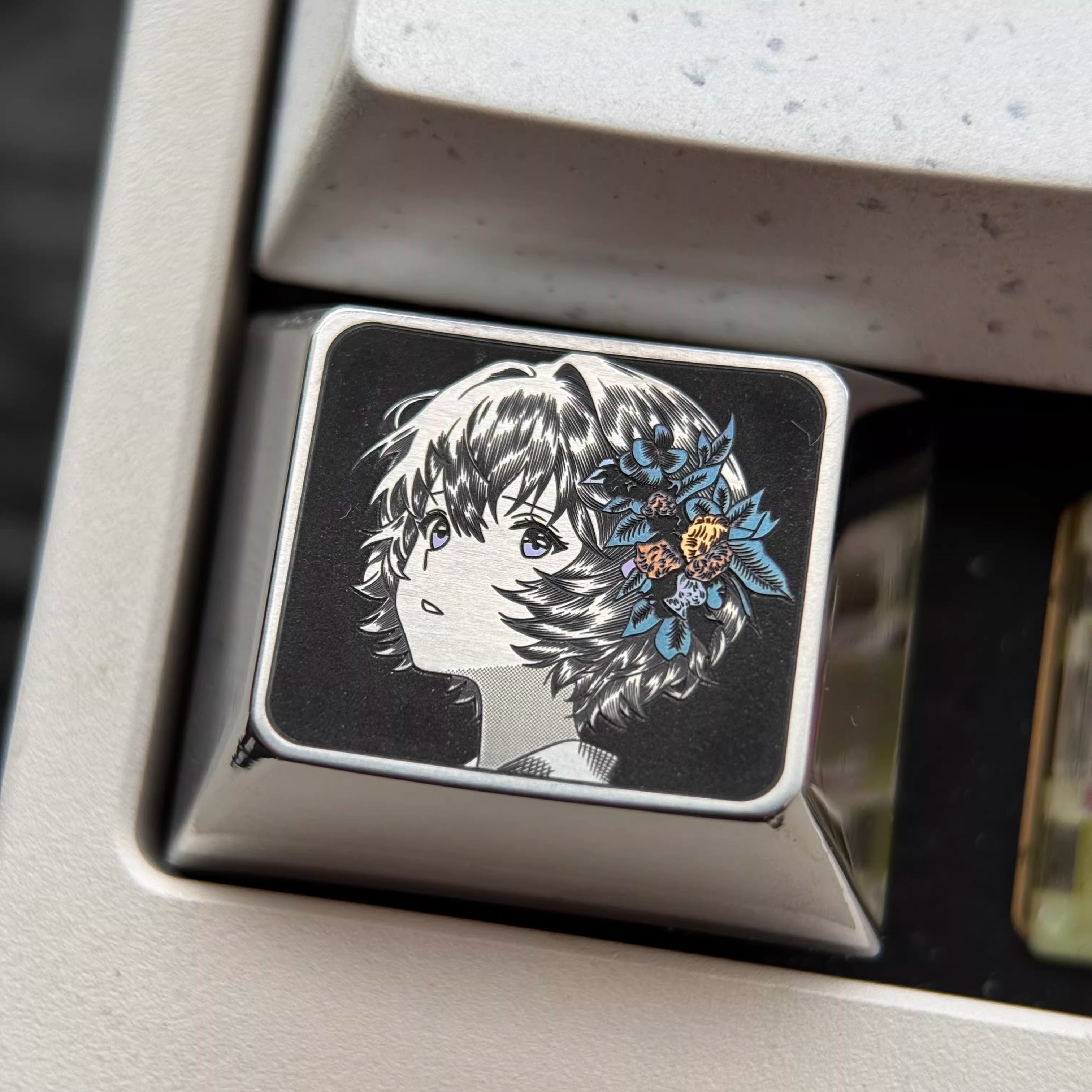 EVA series, Asuka/Ayanami Rei theme, finely carved titanium alloy personalized keycaps, innovative metal decorative keycaps for anime and games