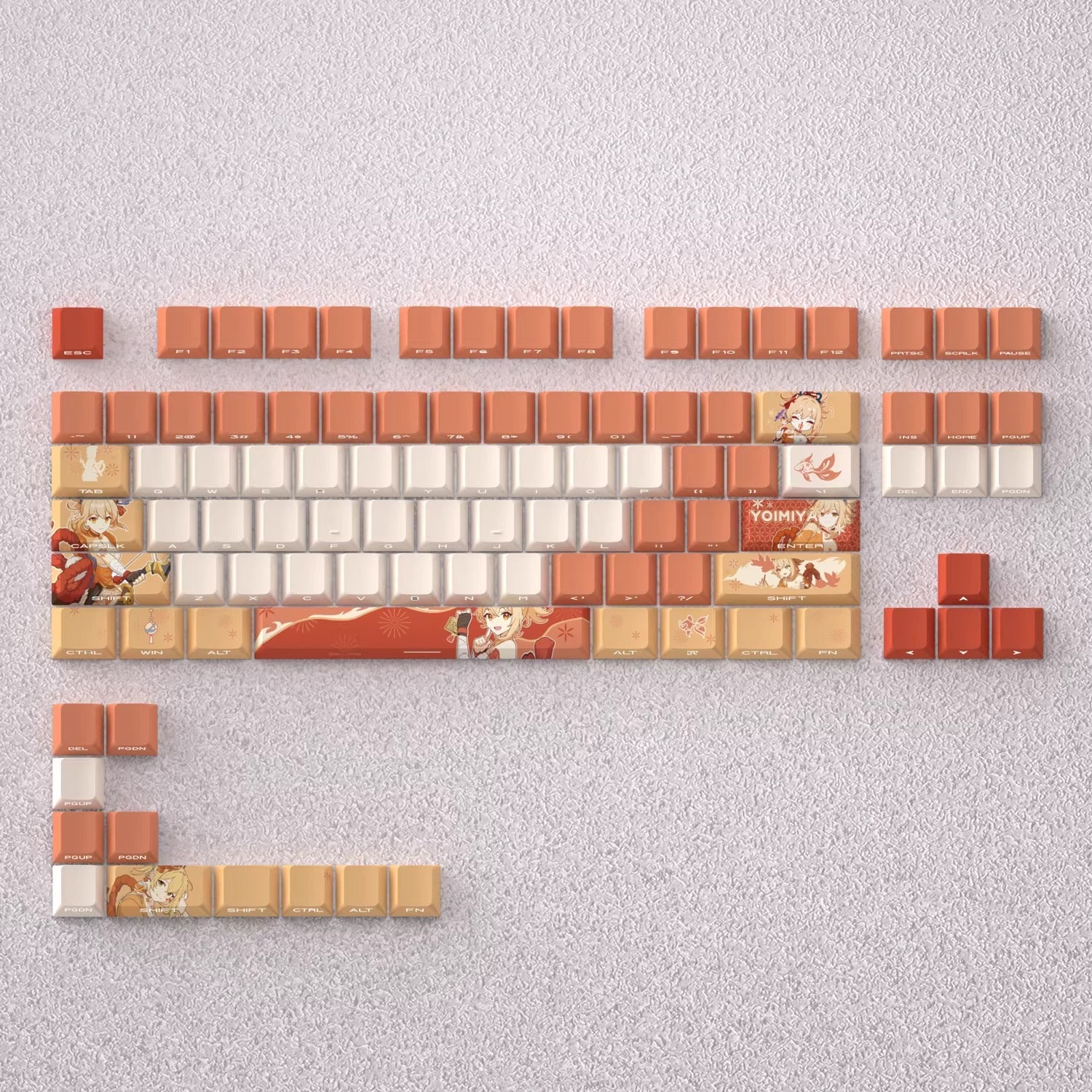 Genshin Impact series, Yoimiya theme, original high PBT material compatible MX switch mechanical keyboard, anime game theme set keycaps, mechanical keyboard replacement keycap set