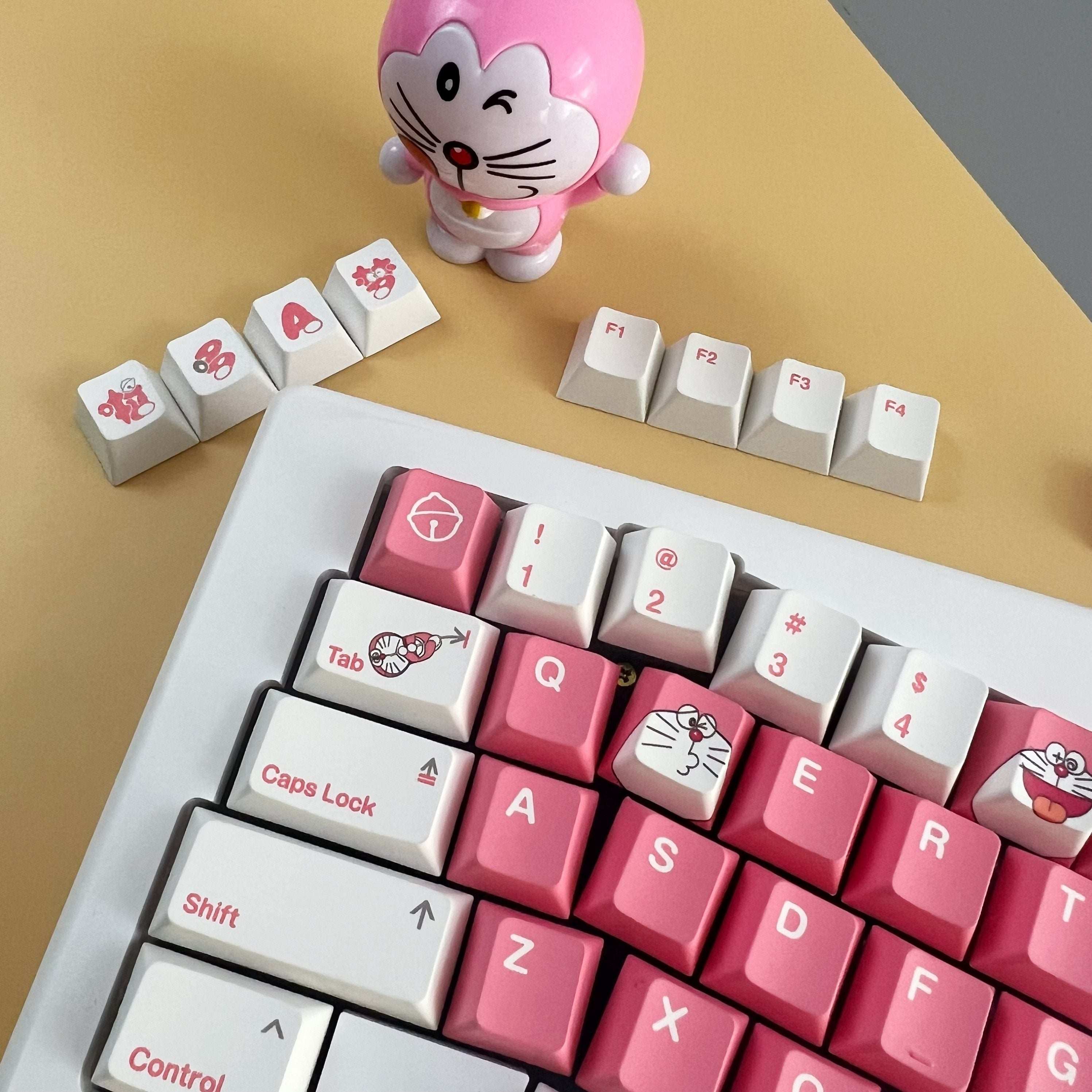 Doraemon series, pink theme, PBT material, Sublimation, Anime Game Culture Creative Decoration Set Keycaps