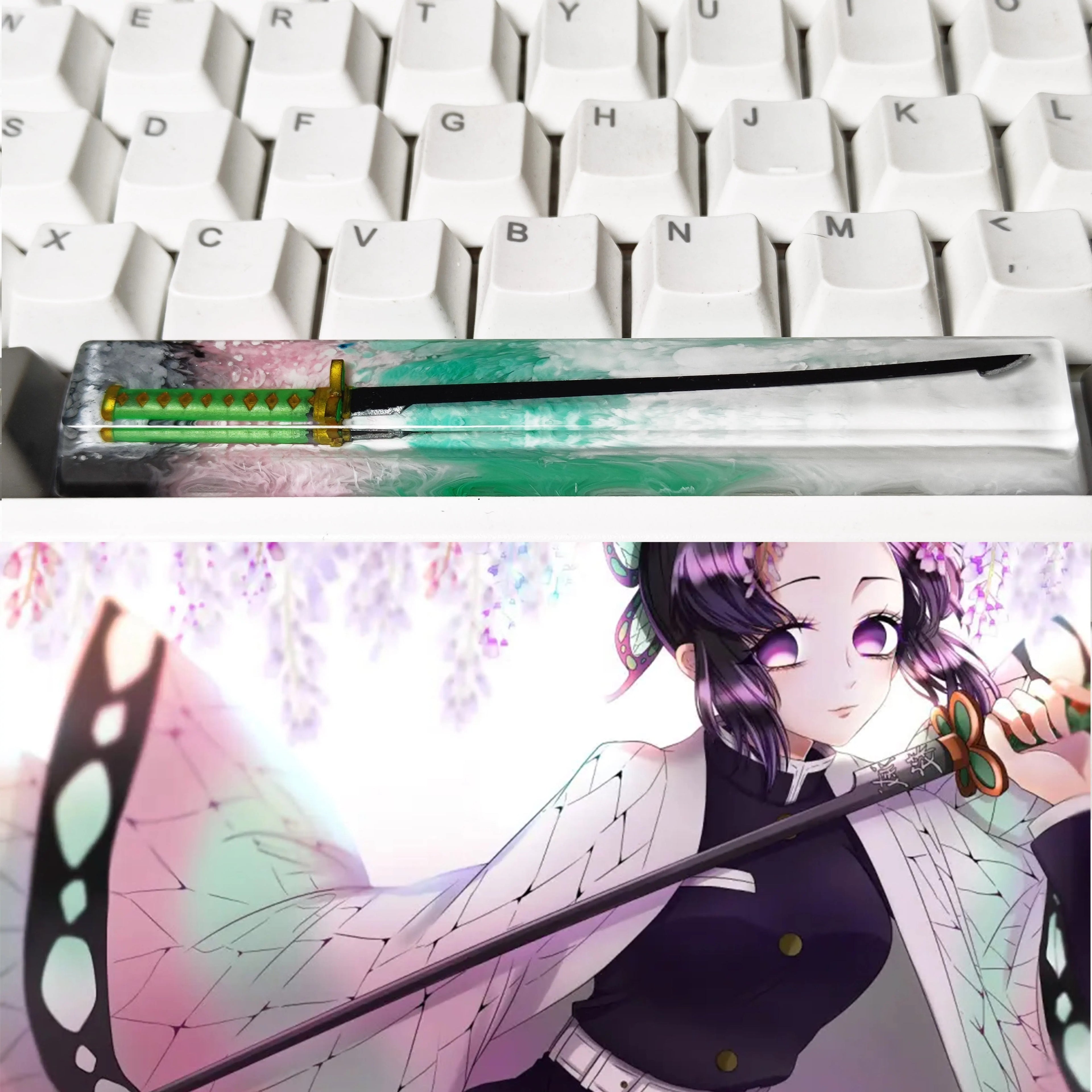 Demon Slayer: Kimetsu No Yaiba, Crystal resin samurai sword, 6.25U space bar personalized keycap, anime and game culture creative custom decorative keycap